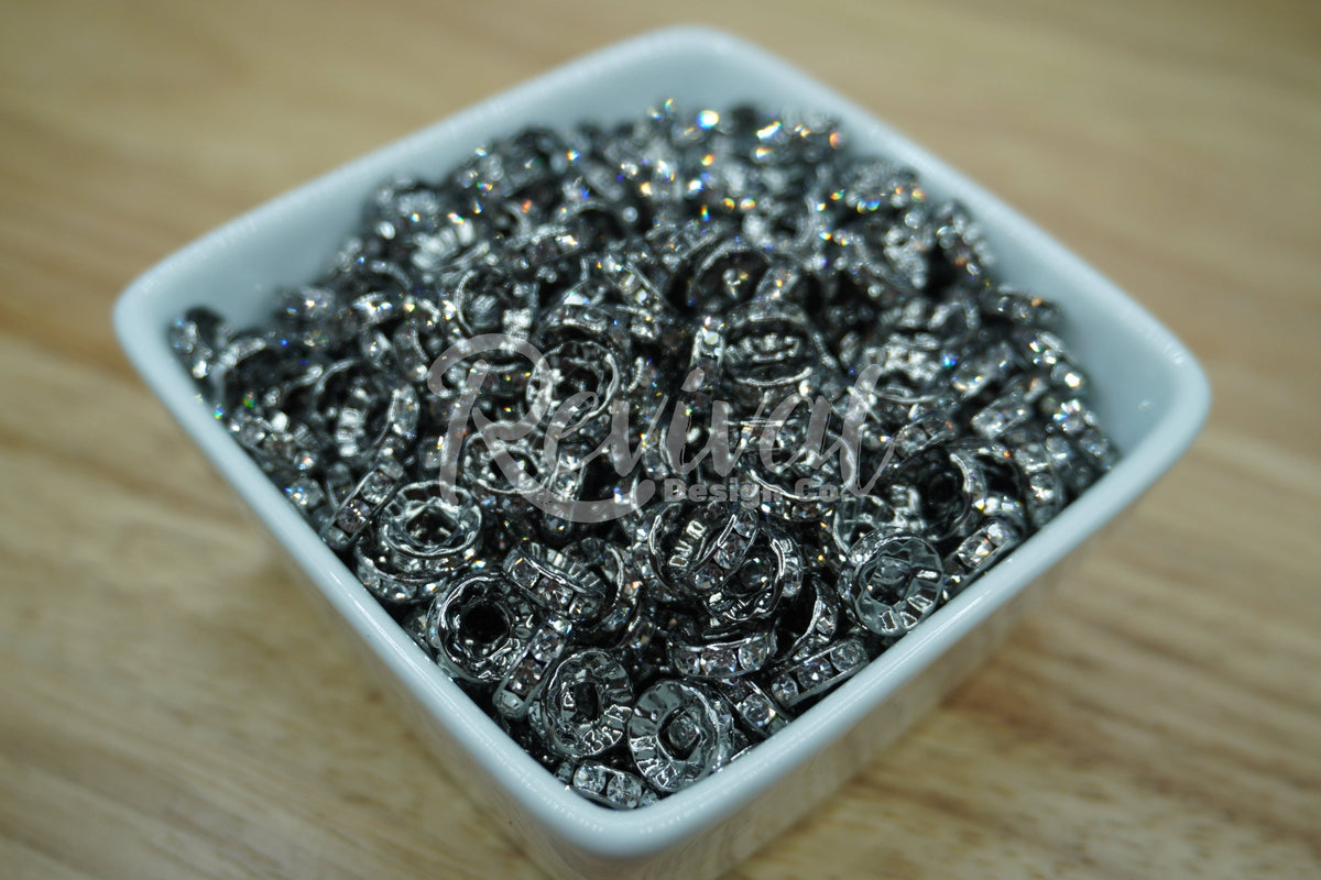 LARGE HOLE 10mm Rhinestone Spacers - Gun Metal