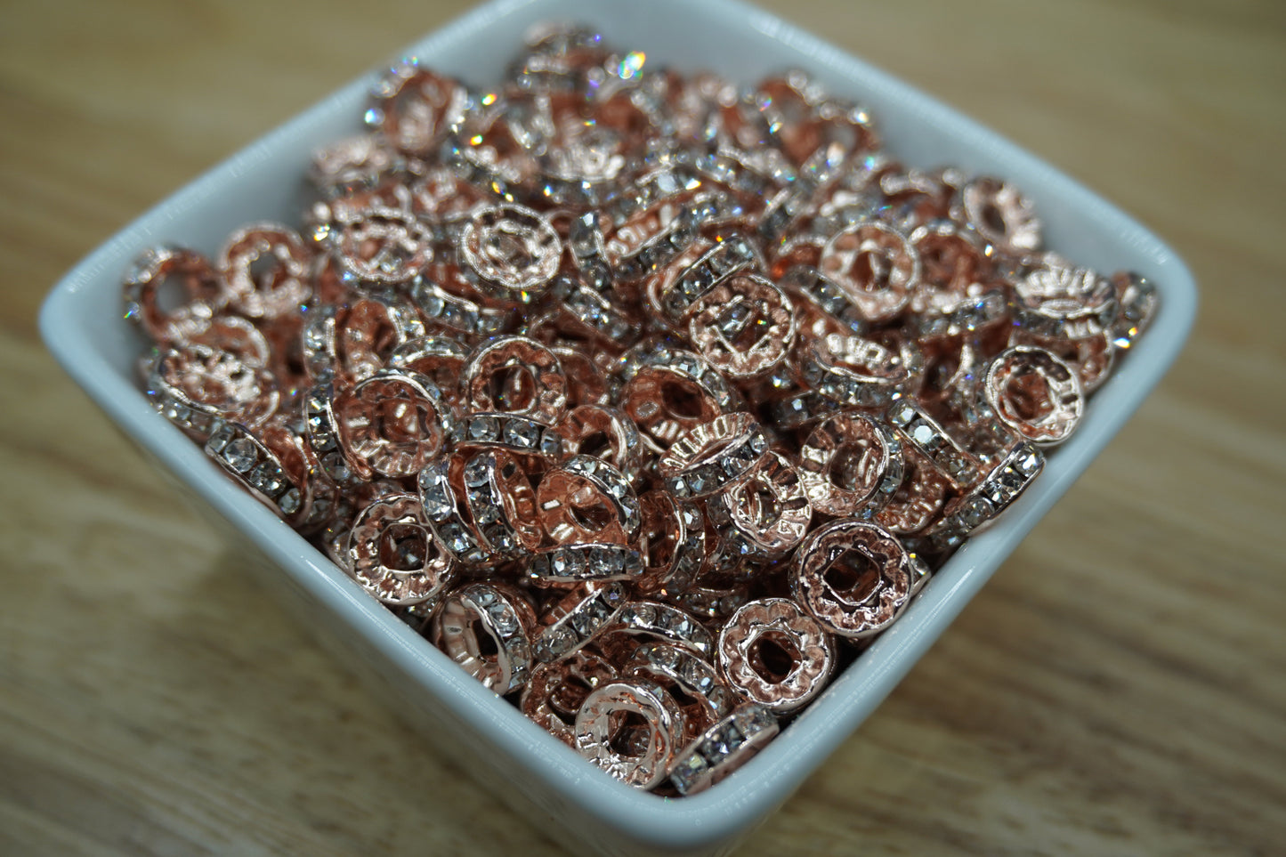 LARGE HOLE 10mm Rhinestone Spacers - Rose Gold