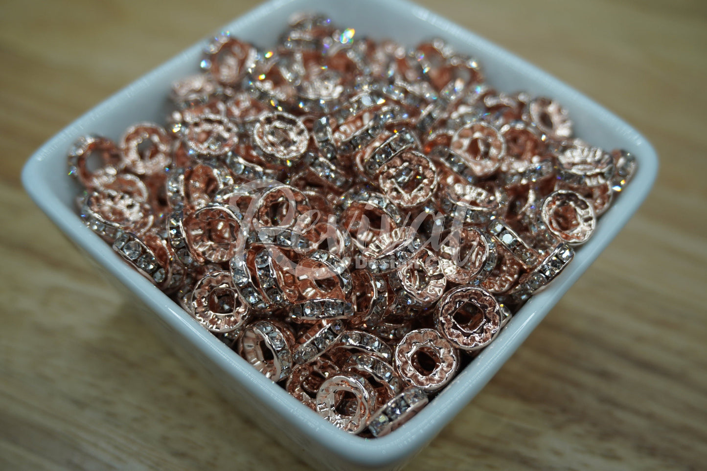 LARGE HOLE 10mm Rhinestone Spacers - Rose Gold