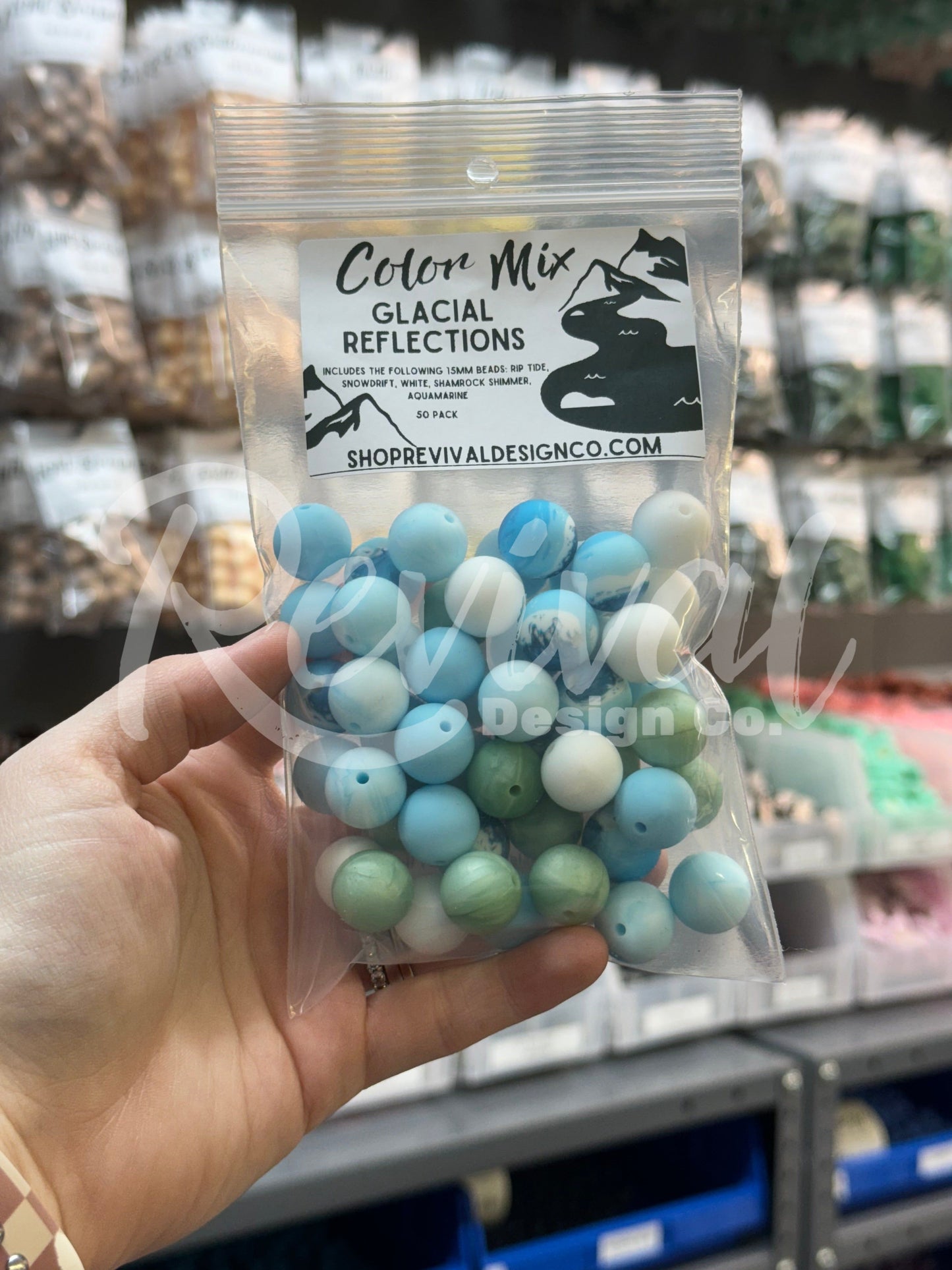 Glacial Reflections Color Mix - 15mm Silicone Beads - 50 Pack