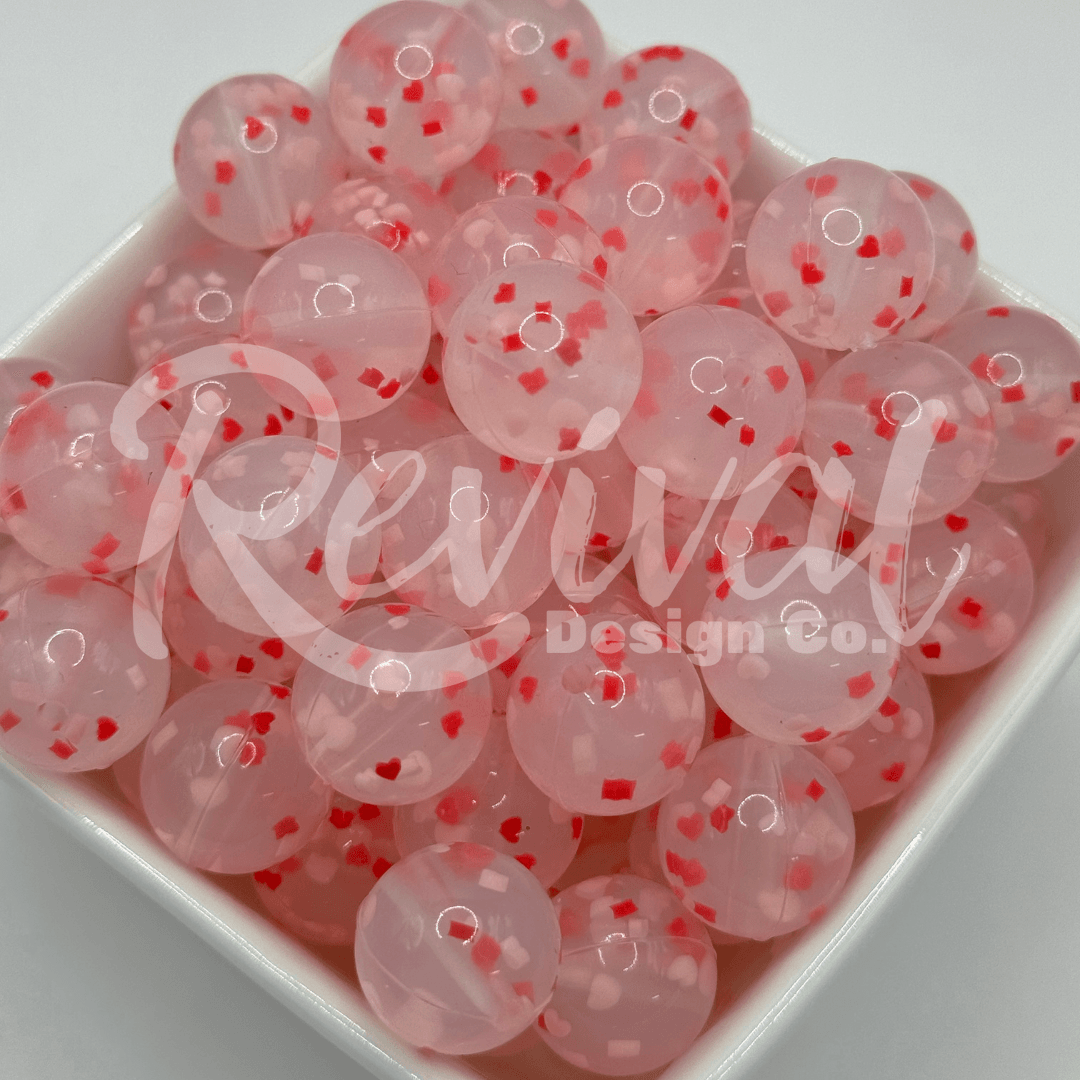 15mm Patterned Silicone Bead - Heart Confetti