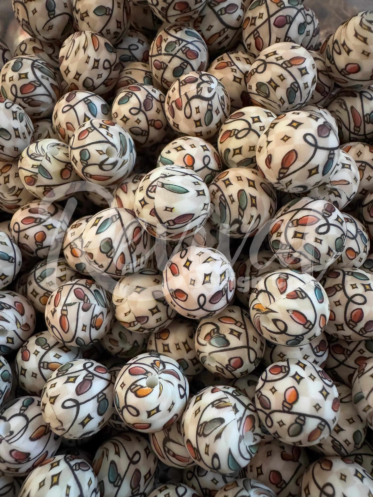 15mm Patterned Silicone Bead - Murphy's Check - Christmas Lights
