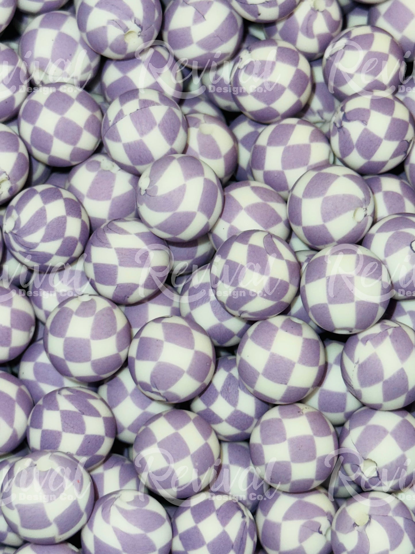 15mm Patterned Silicone Bead - Purple Checker