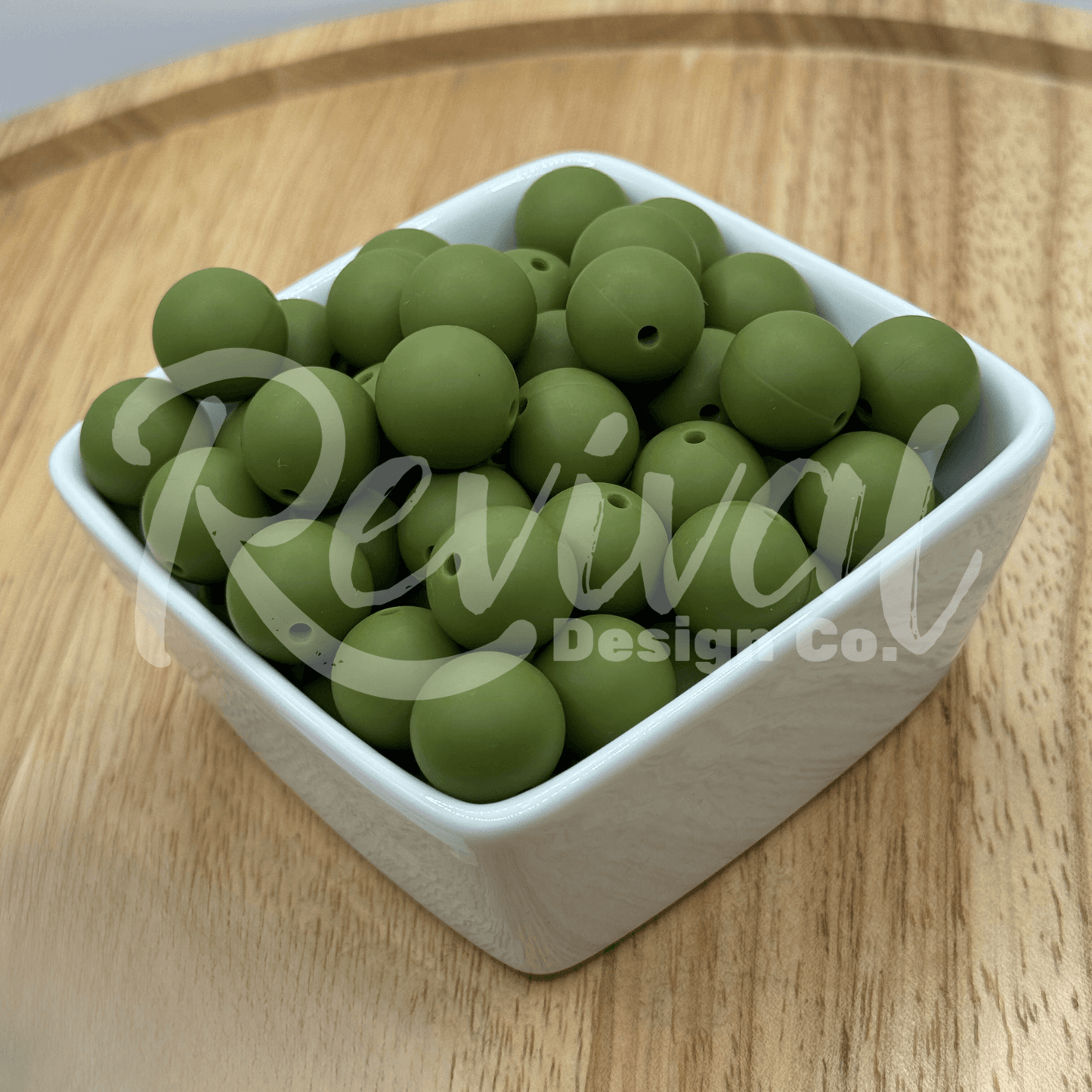 15mm Solid Color Silicone Bead - Olive