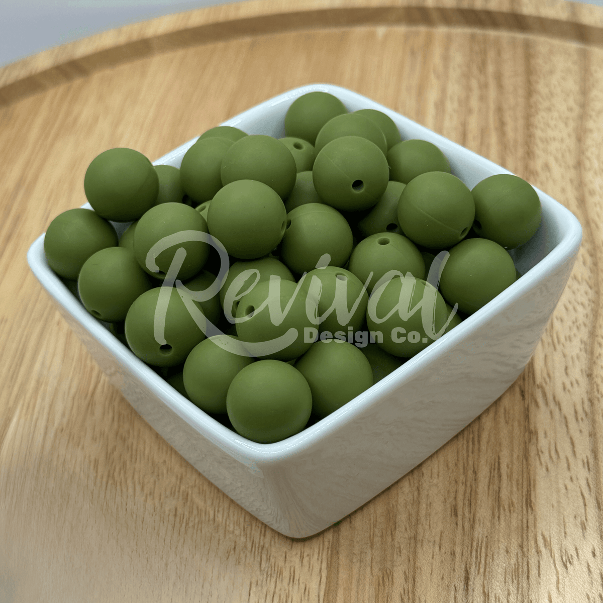 15mm Solid Color Silicone Bead - Olive