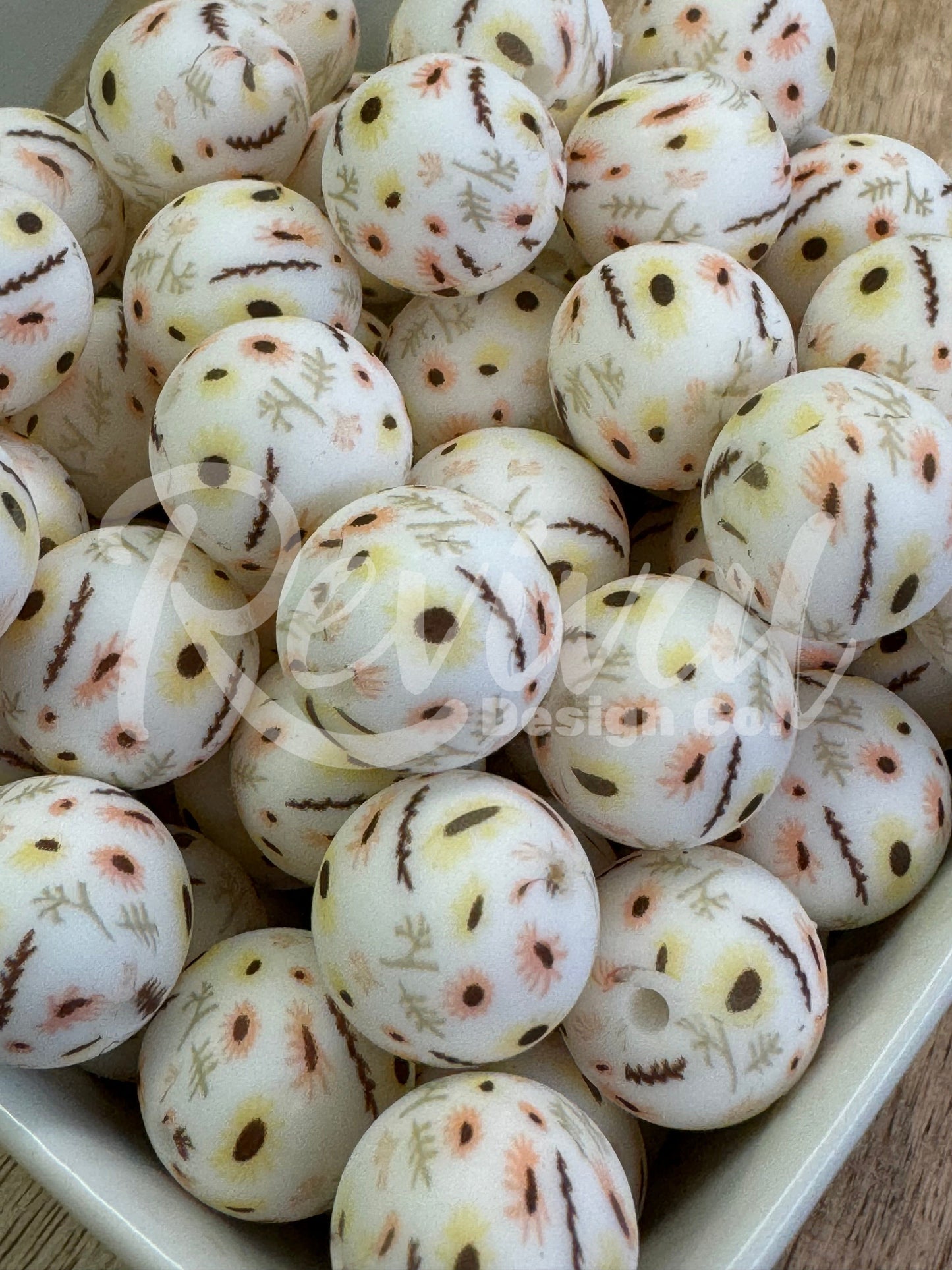 15mm Patterned Silicone Bead - Harvest Fields