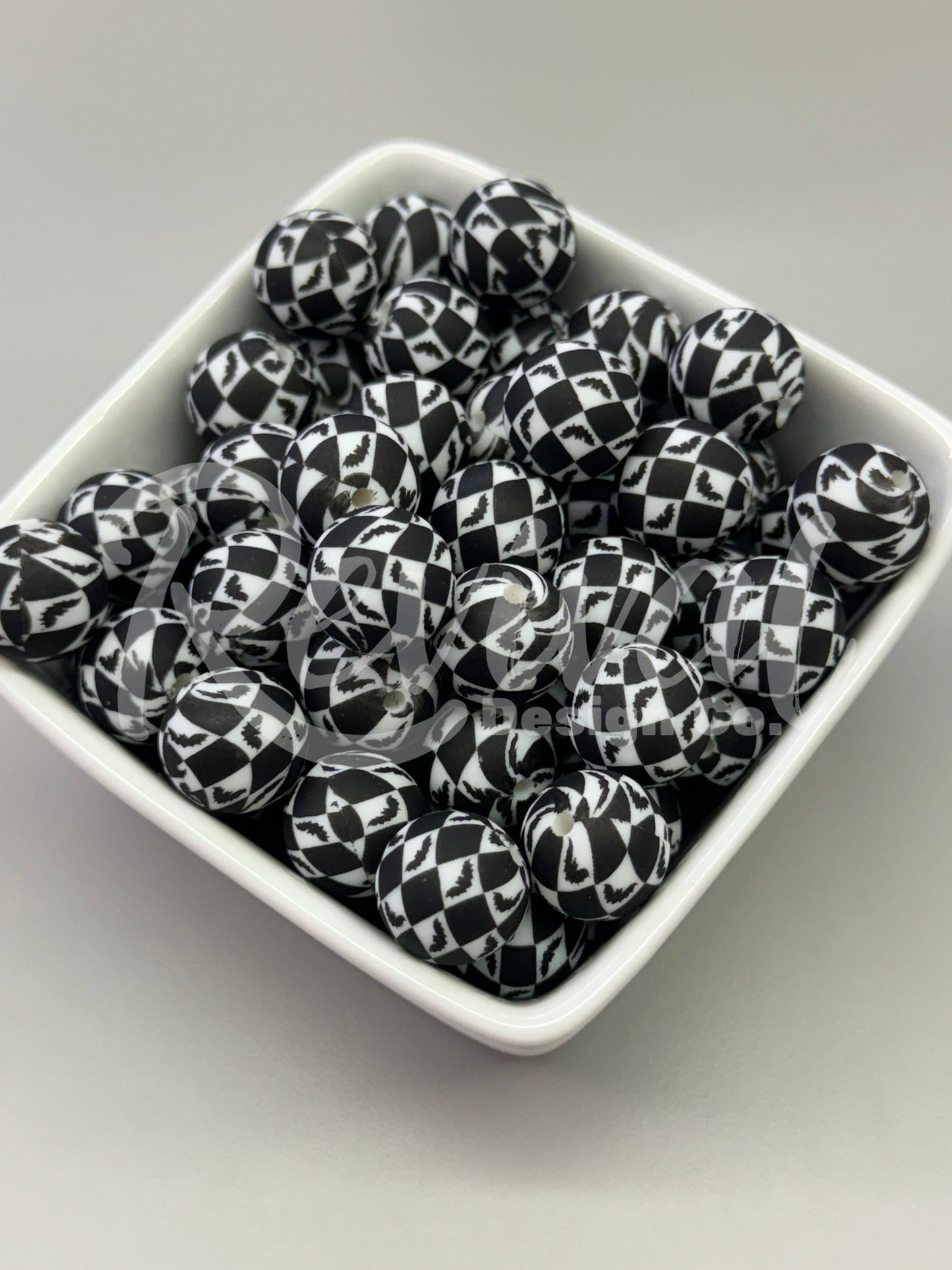 15mm Patterned Silicone Bead - Murphy's Check - Bats!