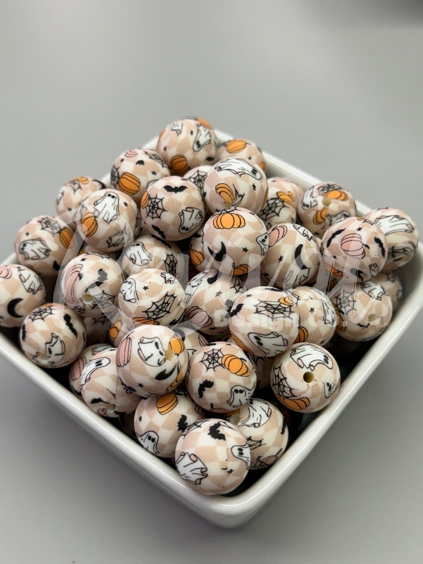 15mm Patterned Silicone Bead - Murphy's Check - Spooky Season