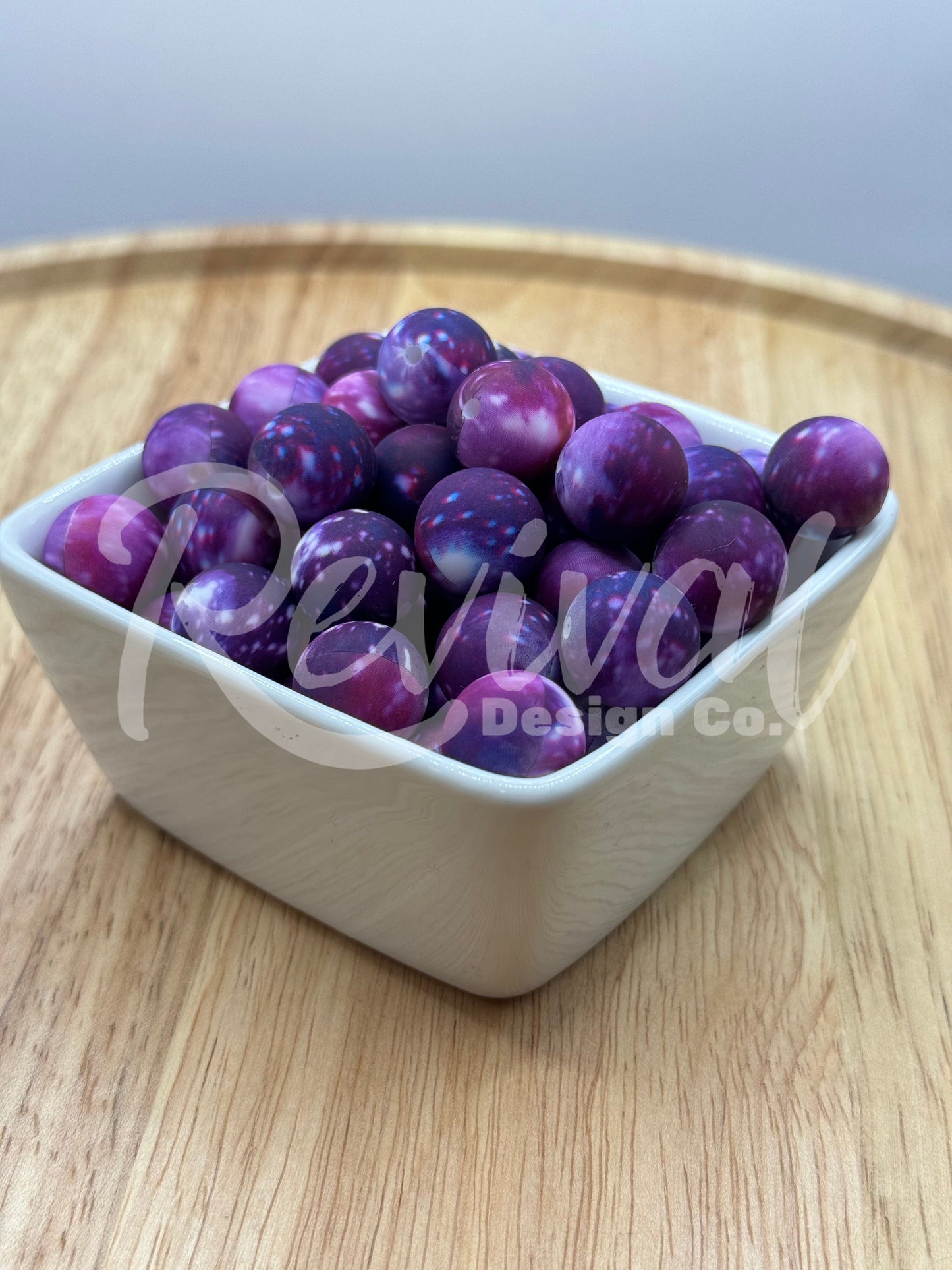 15mm Patterned Silicone Bead - Galactic Purple