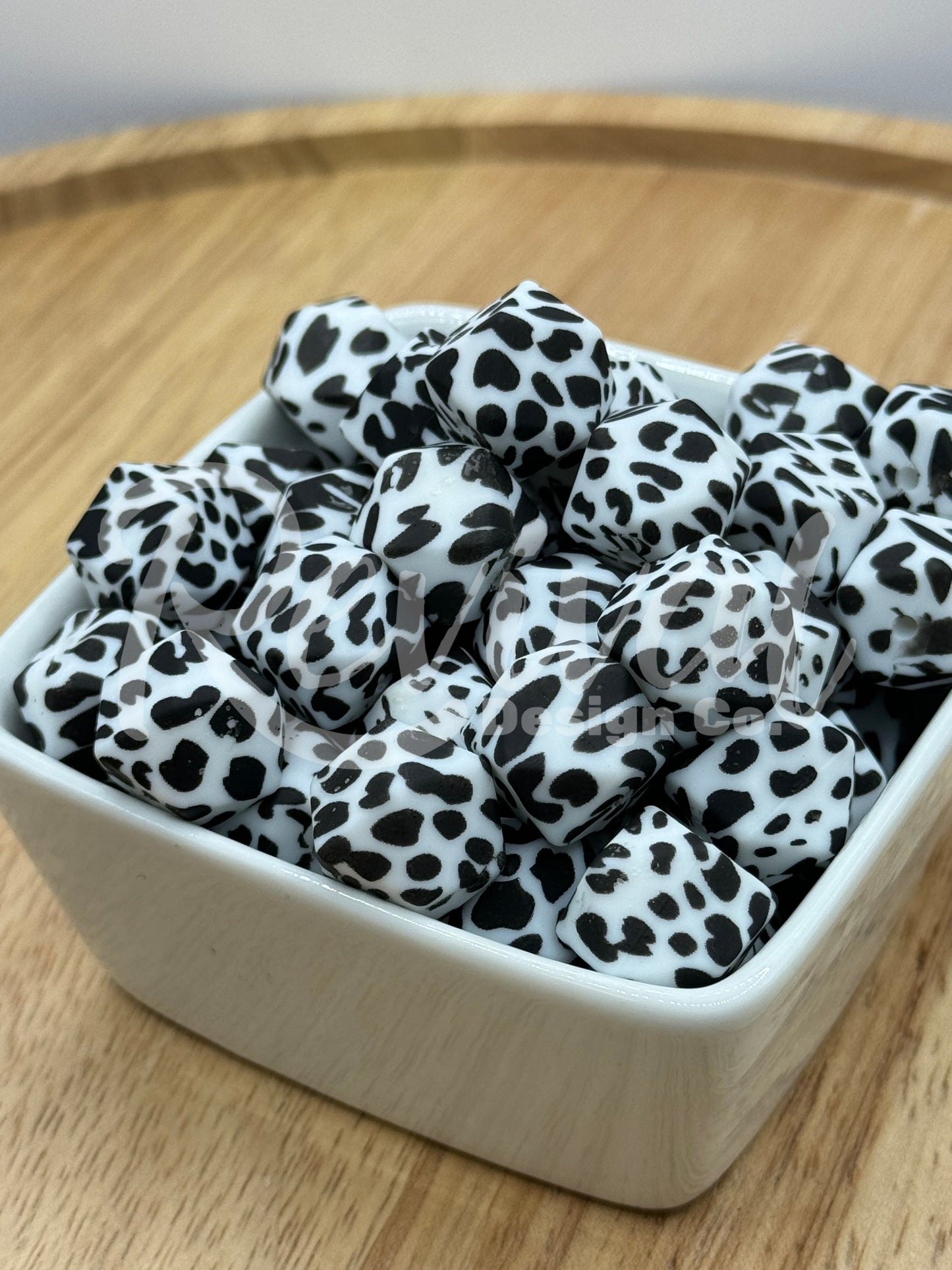 Black Cow Print - 14mm Silicone Hexagon