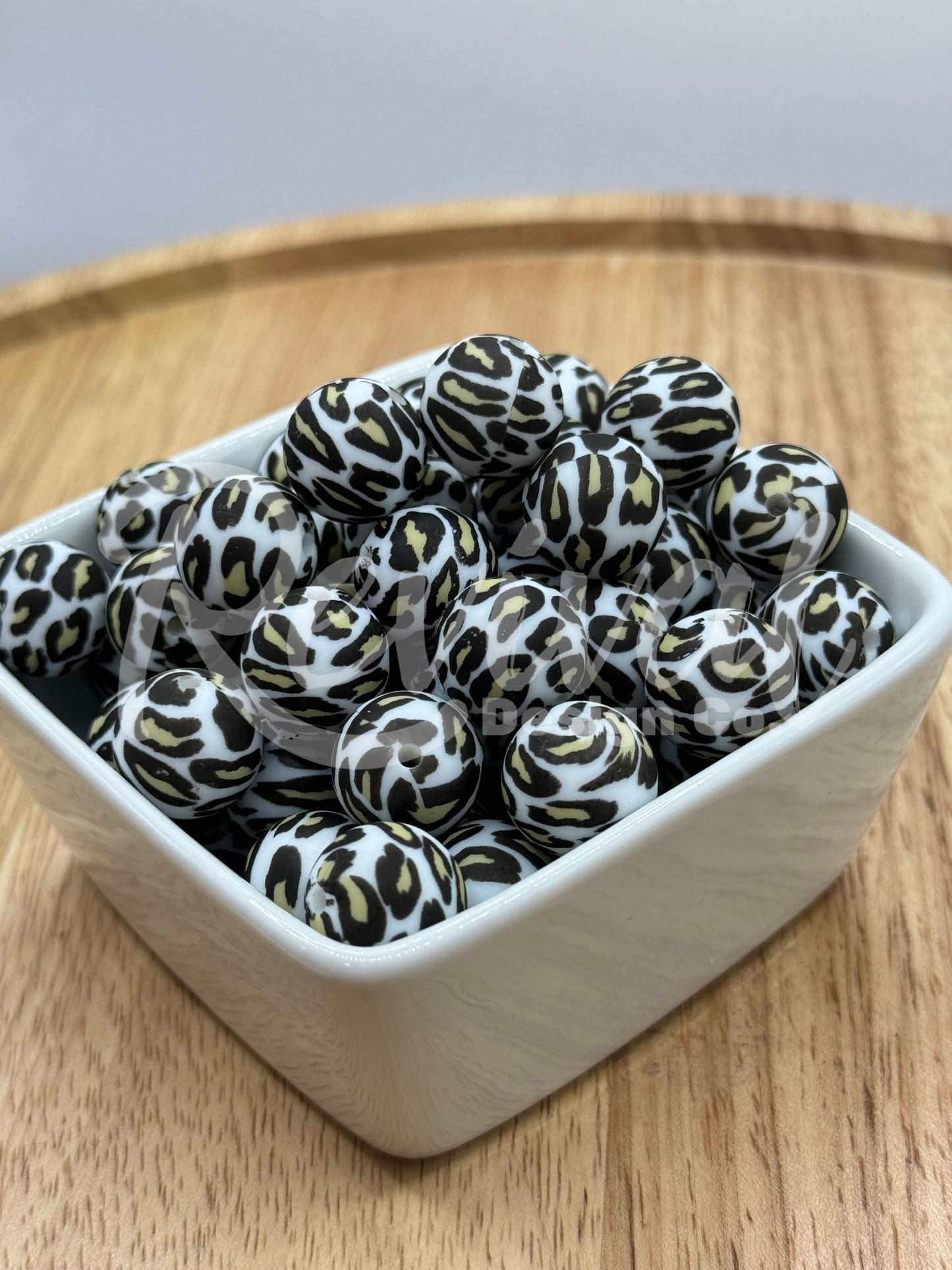15mm Patterned Silicone Bead - Leopard