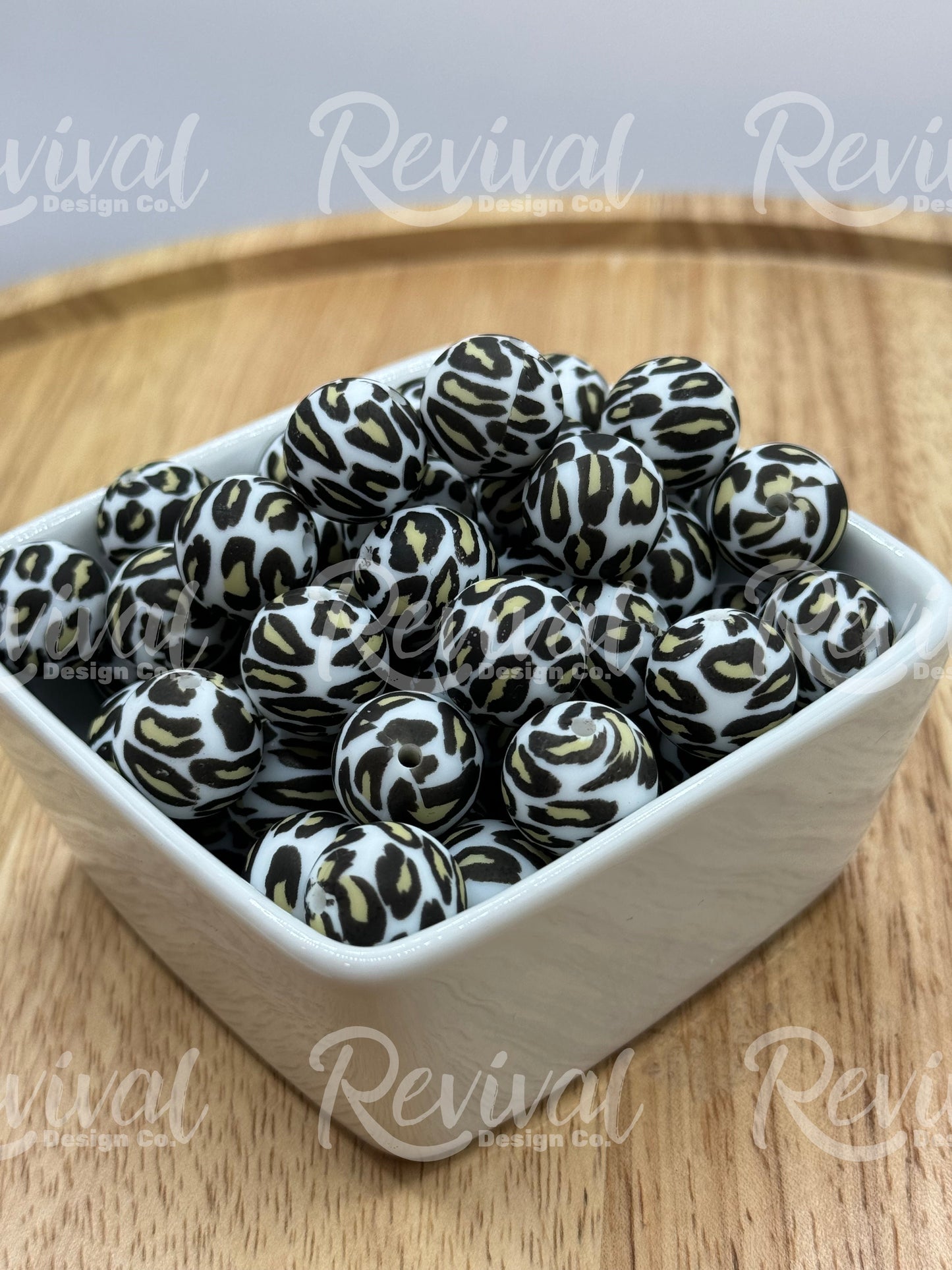 15mm Patterned Silicone Bead - Leopard