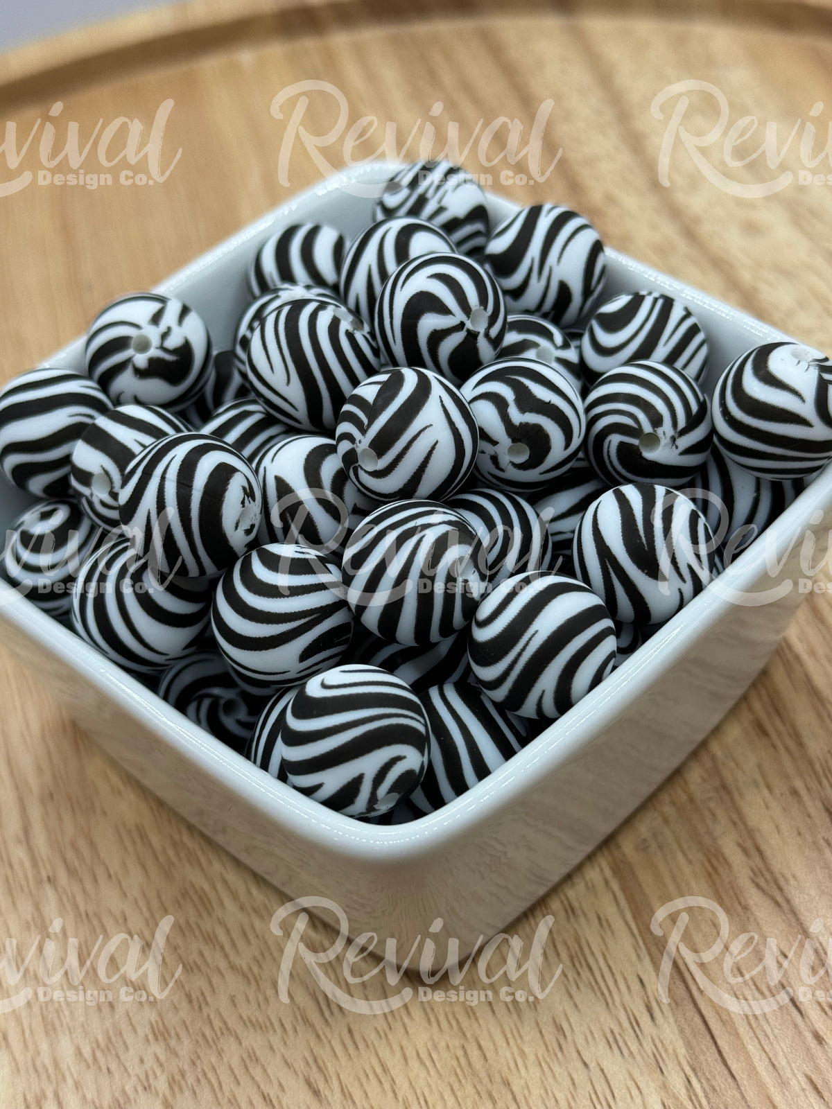 15mm Patterned Silicone Bead - Zebra