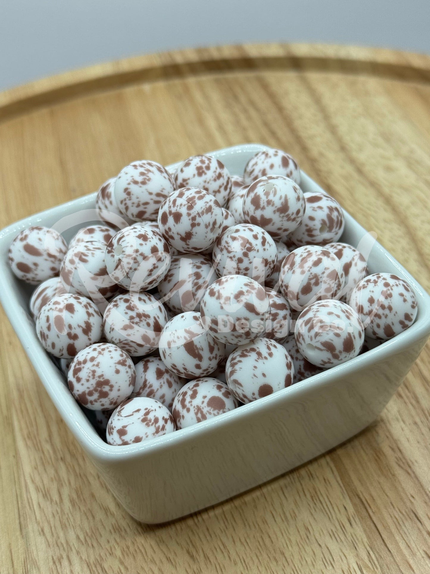 15mm Patterned Silicone Bead - Brown Cow