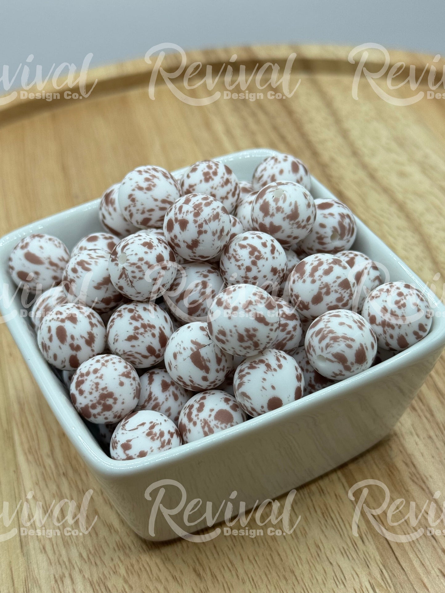 15mm Patterned Silicone Bead - Brown Cow