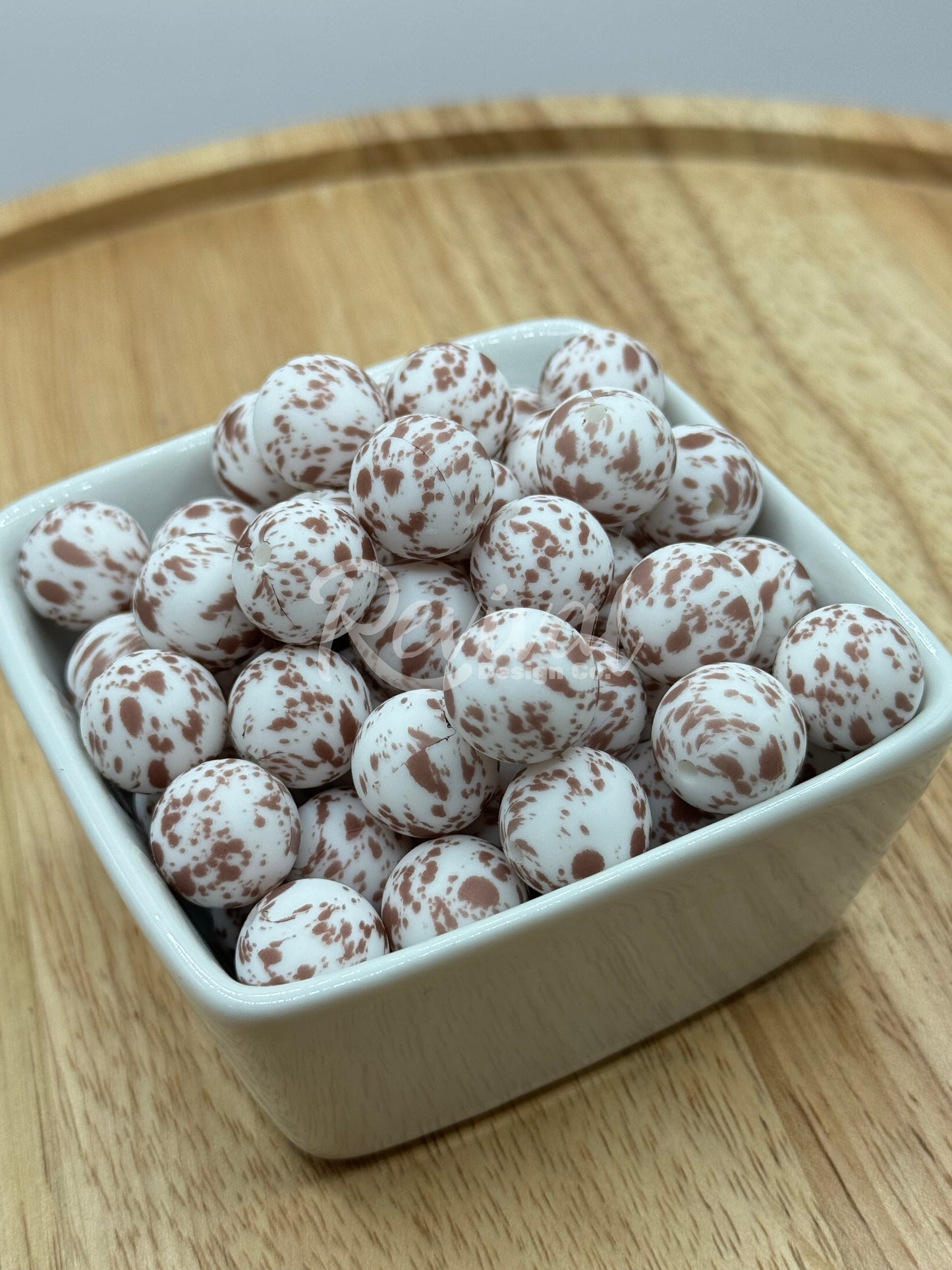 15mm Patterned Silicone Bead - Brown Cow