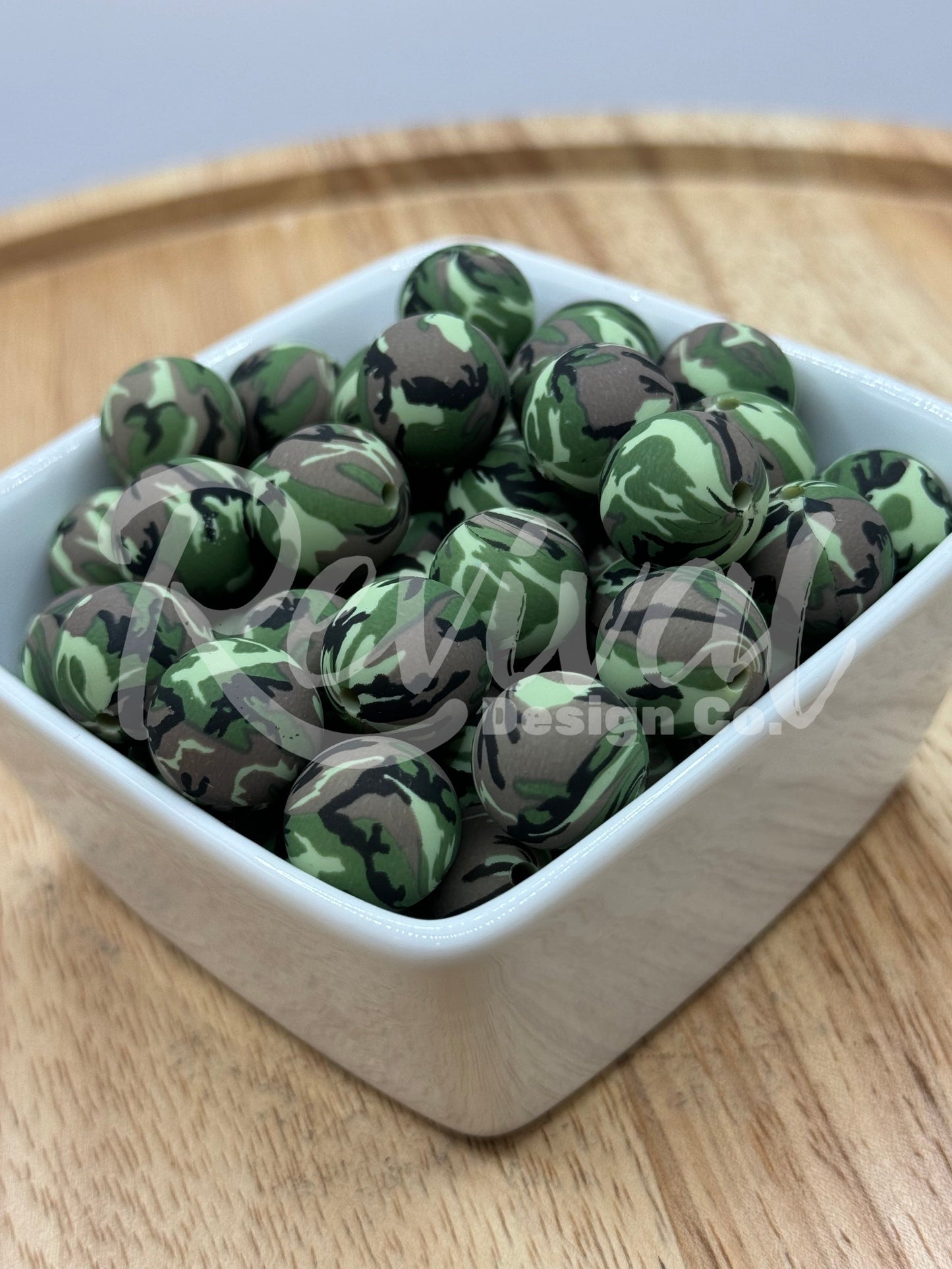 15mm Patterned Silicone Bead - Camo
