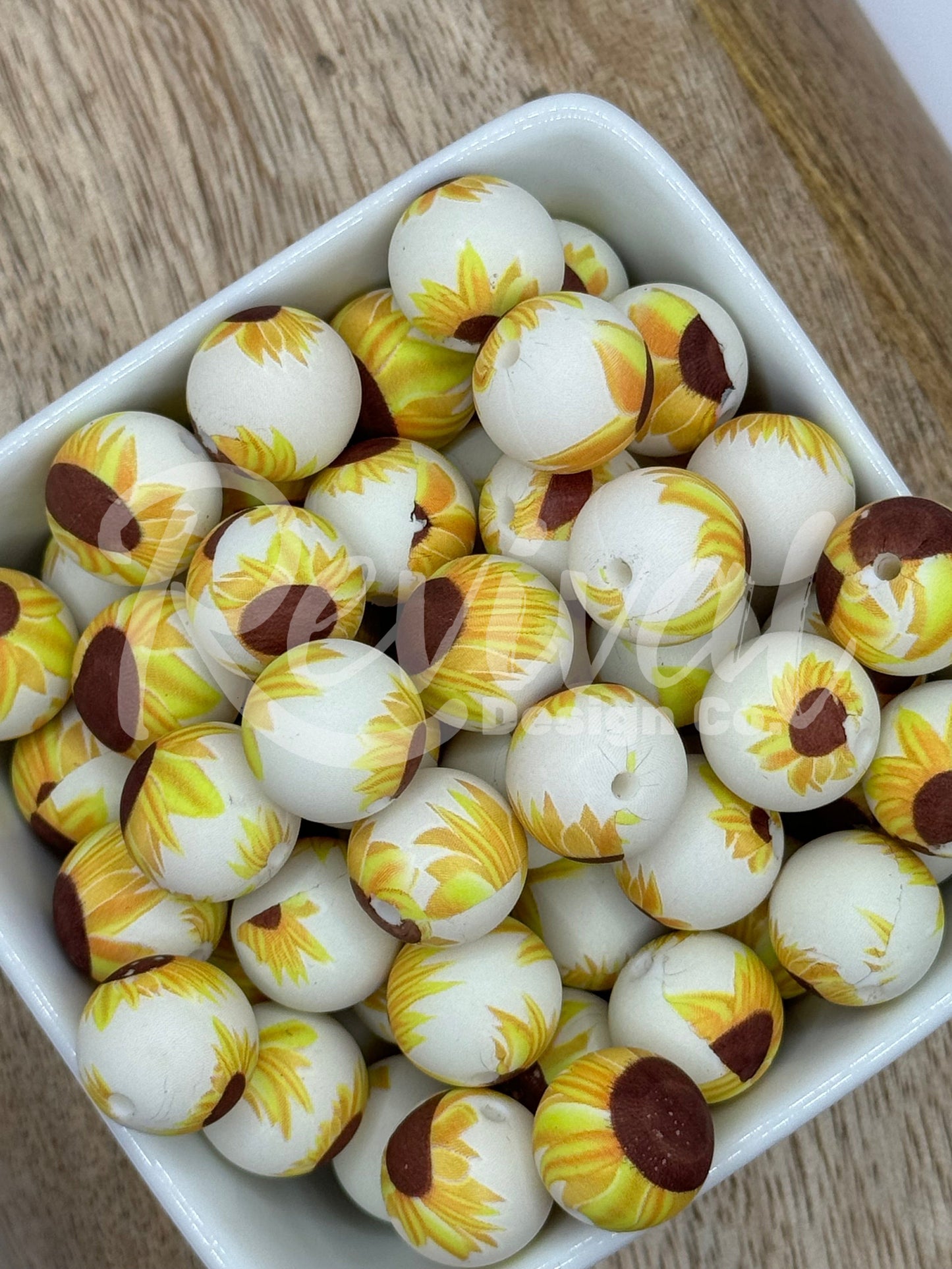 15mm Patterned Silicone Bead - Sunflower