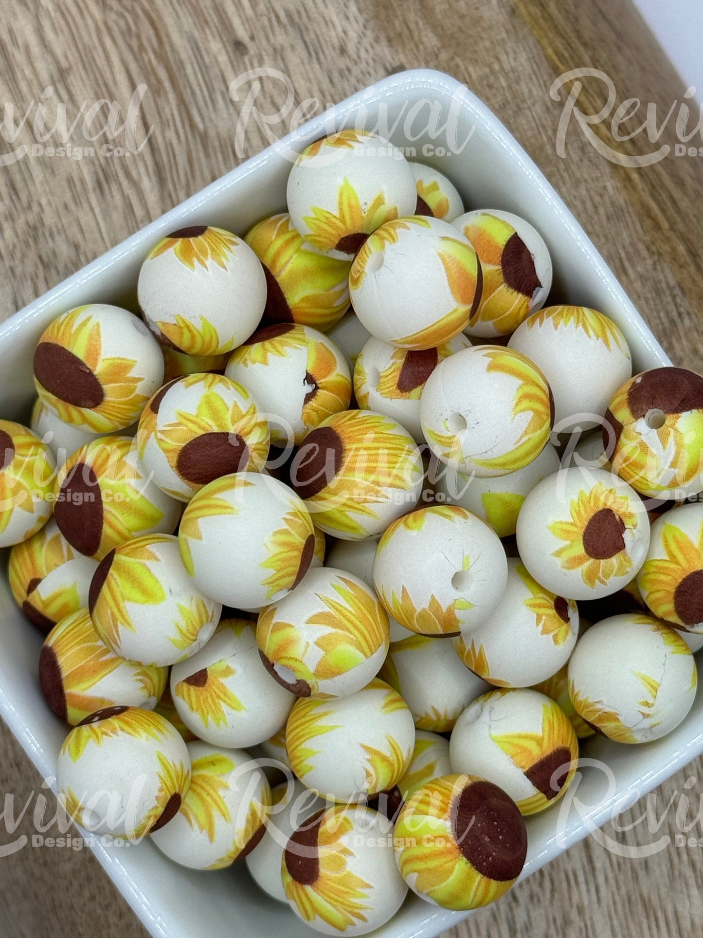 15mm Patterned Silicone Bead - Sunflower