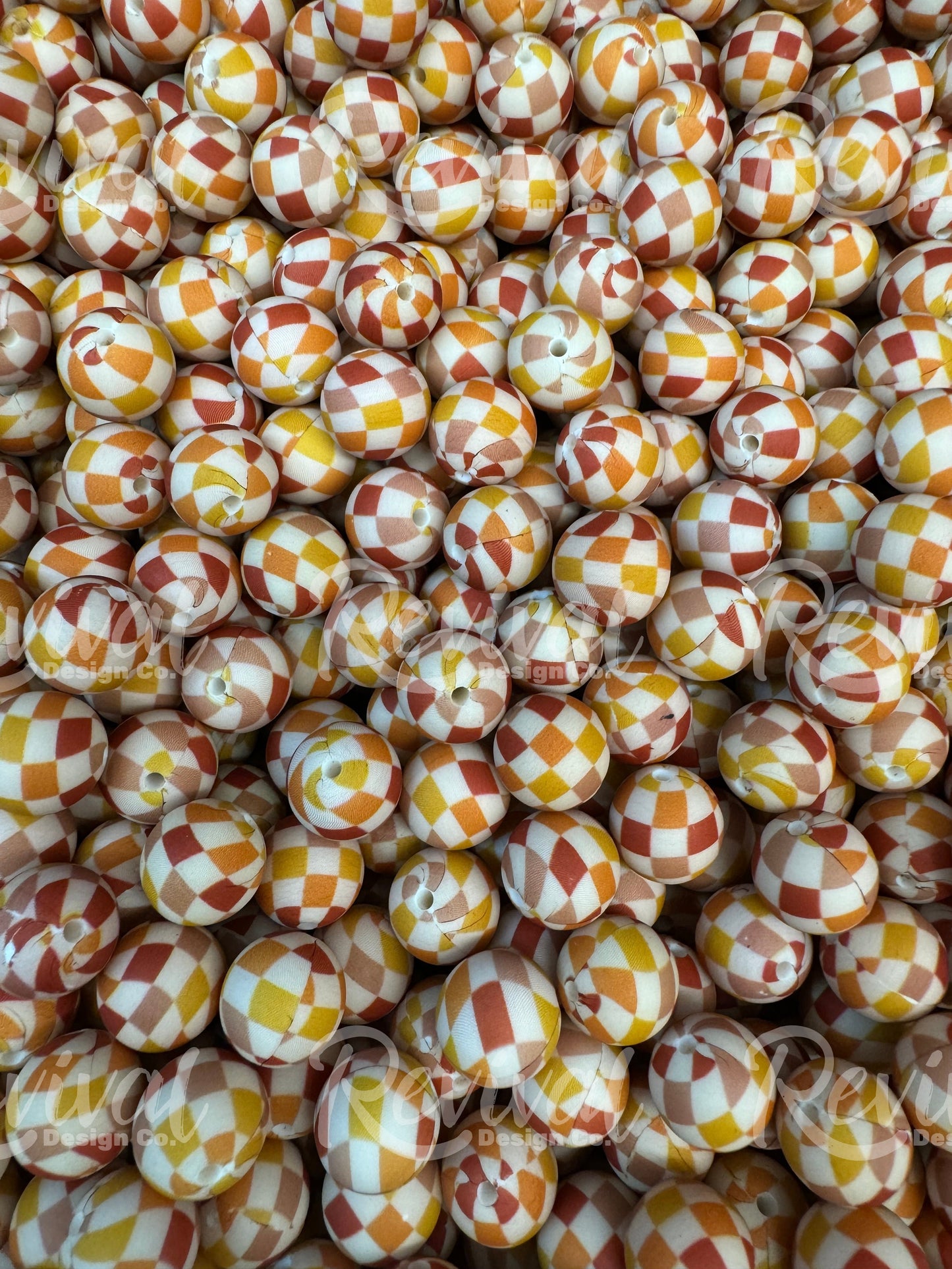 15mm Patterned Silicone Bead - Fall Checker