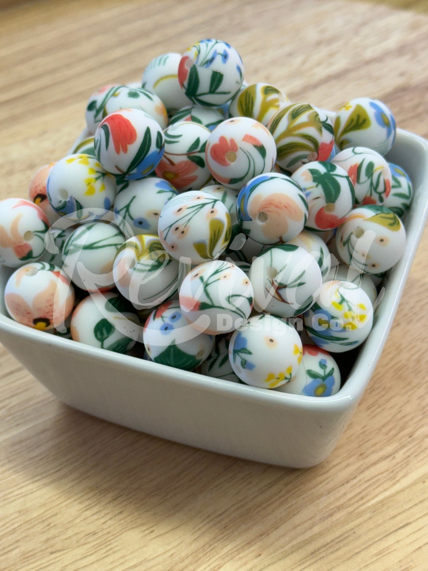 15mm Patterned Silicone Bead - Floral Vines