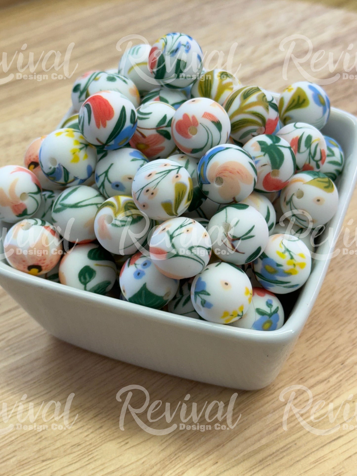 15mm Patterned Silicone Bead - Floral Vines