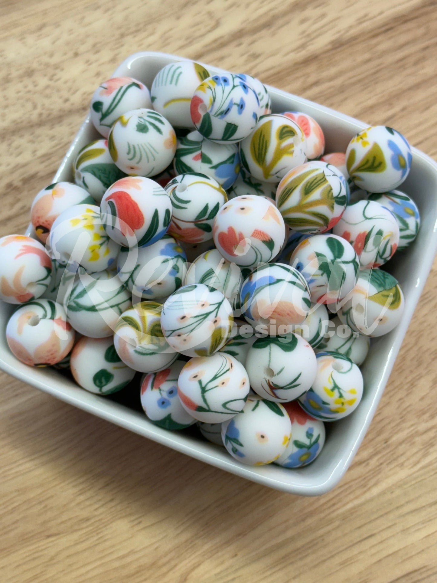 15mm Patterned Silicone Bead - Floral Vines