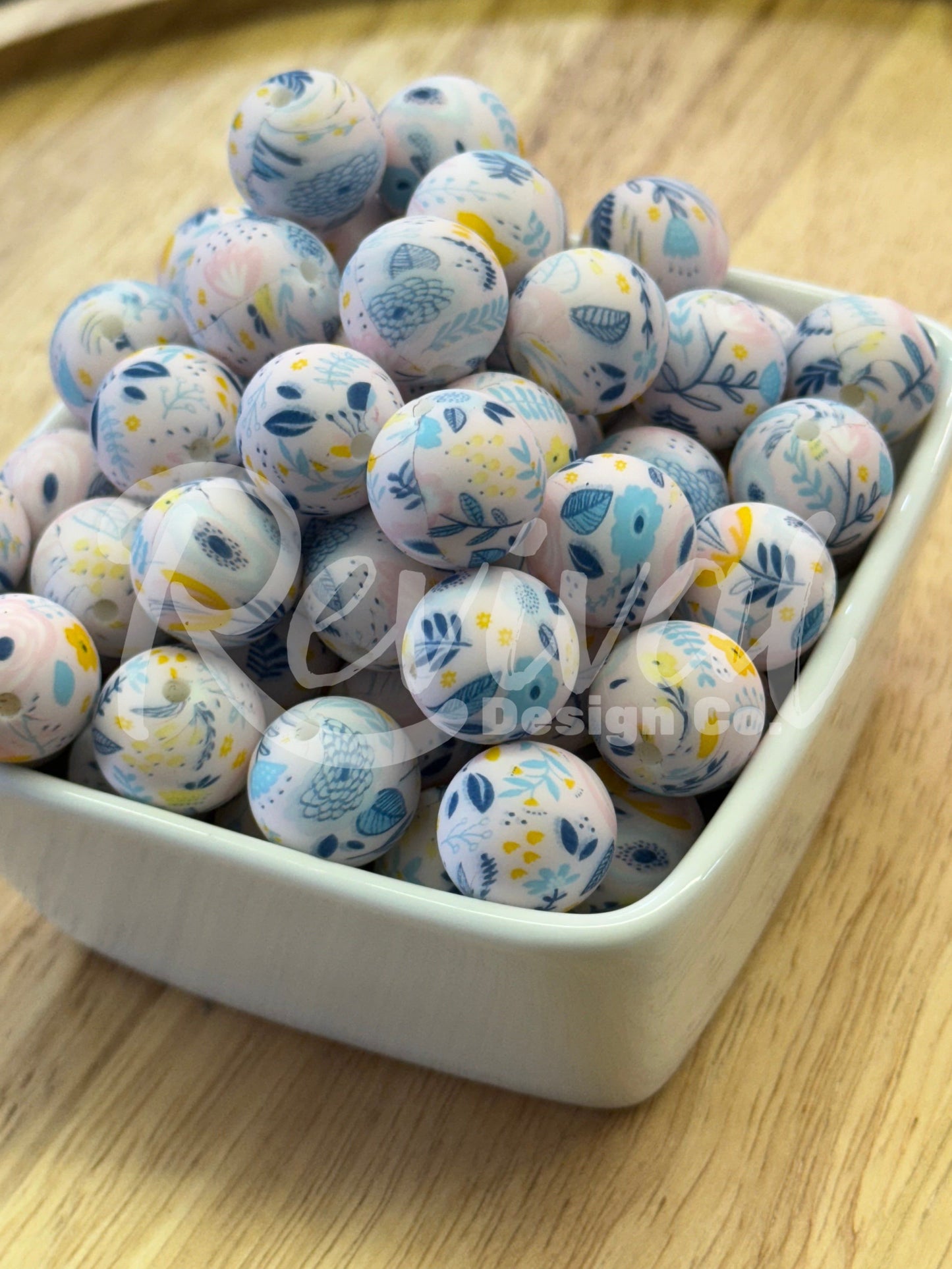 15mm Patterned Silicone Bead - Among The Wild Flowers
