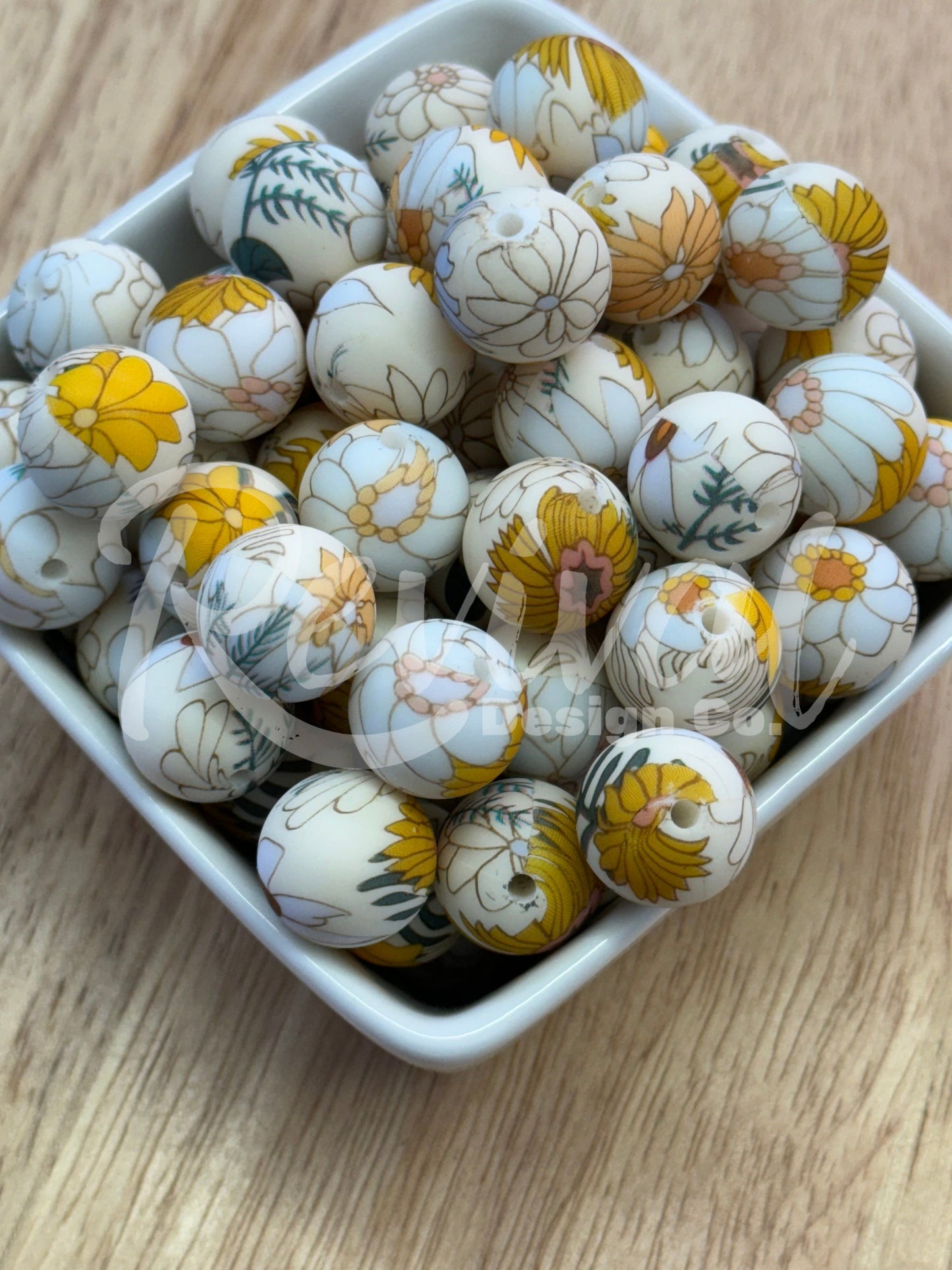 15mm Patterned Silicone Bead - Vintage Meadow