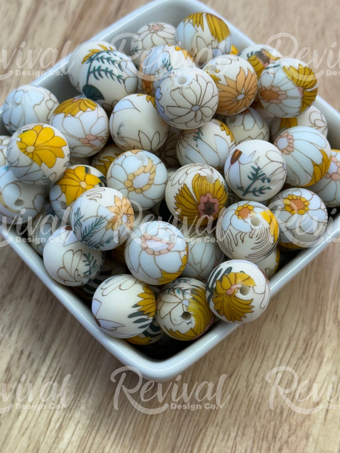 15mm Patterned Silicone Bead - Vintage Meadow