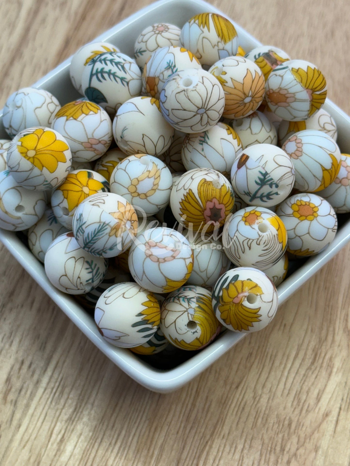 15mm Patterned Silicone Bead - Vintage Meadow