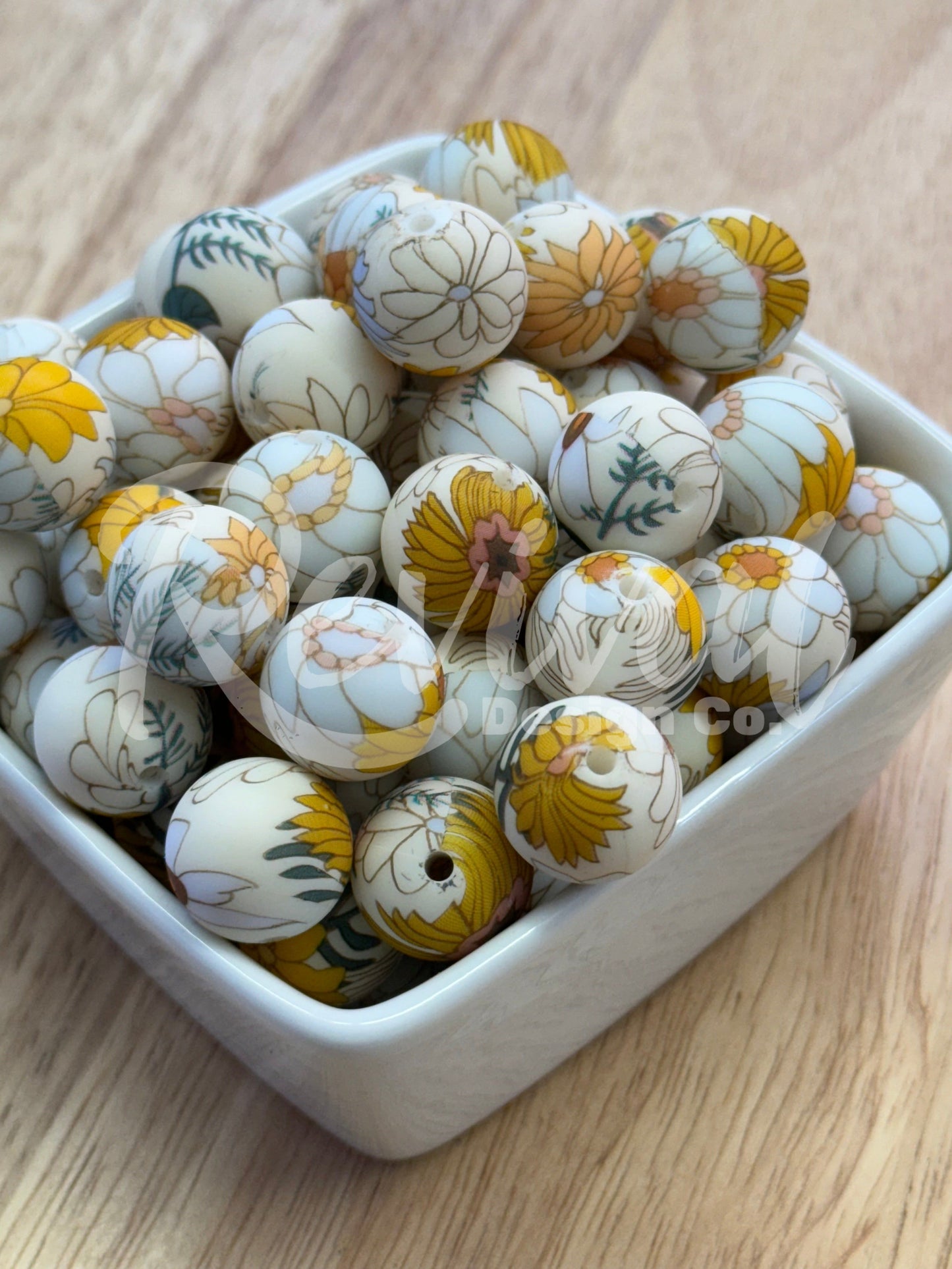 15mm Patterned Silicone Bead - Vintage Meadow