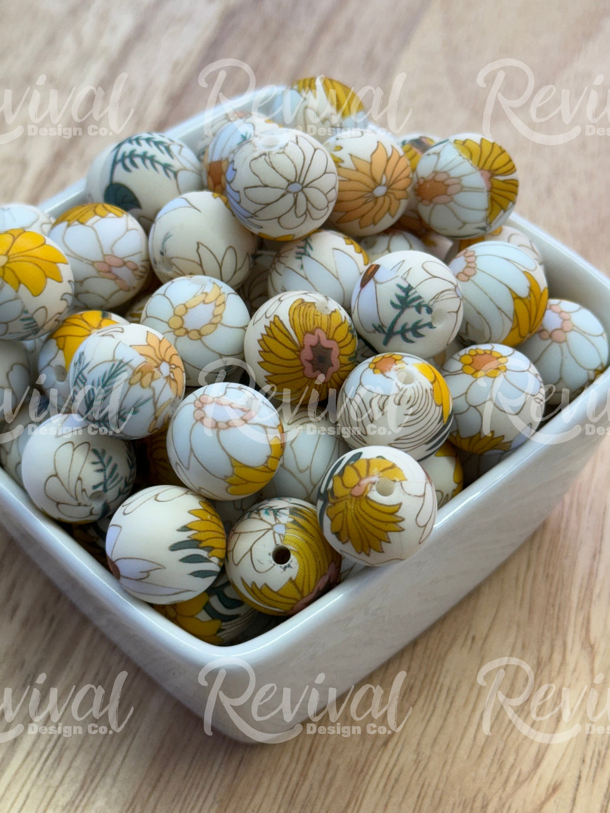 15mm Patterned Silicone Bead - Vintage Meadow