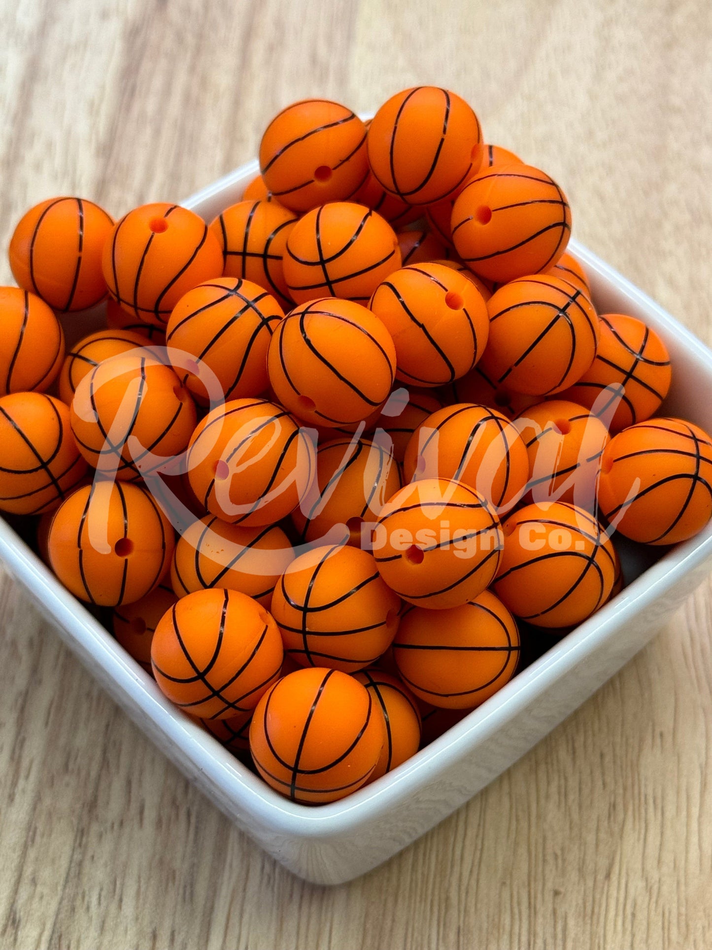 15mm Patterned Silicone Bead - Basketball
