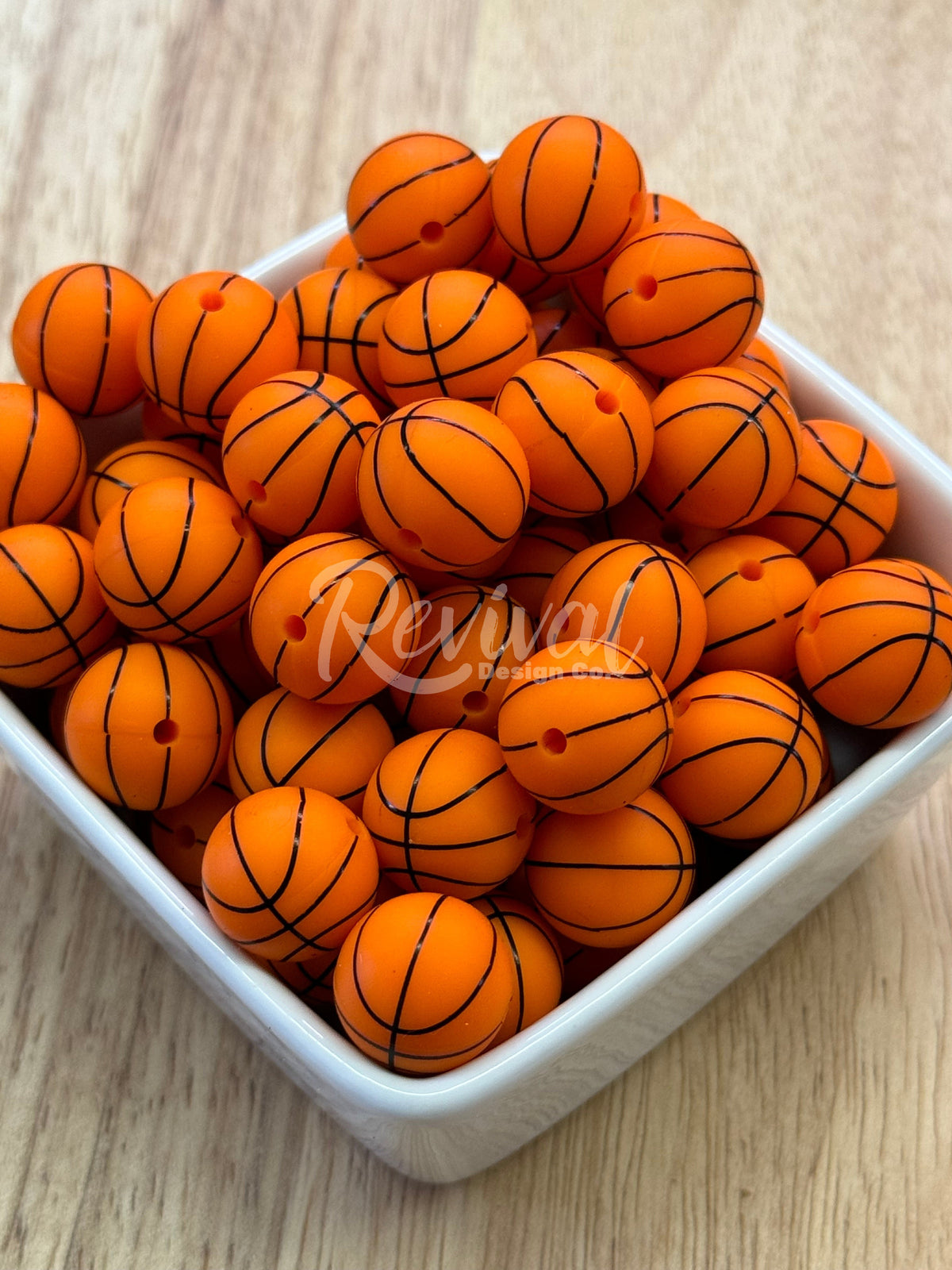 15mm Patterned Silicone Bead - Basketball