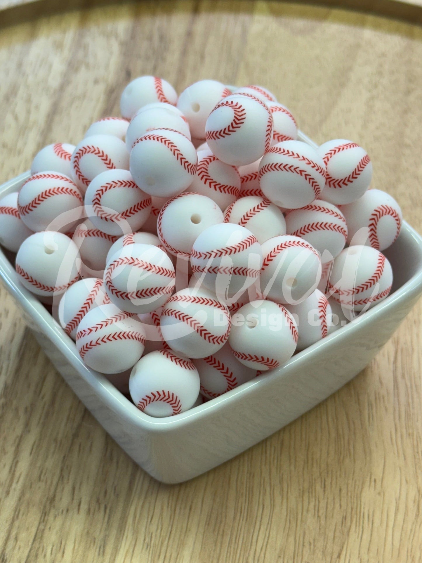 15mm Patterned Silicone Bead - Baseball