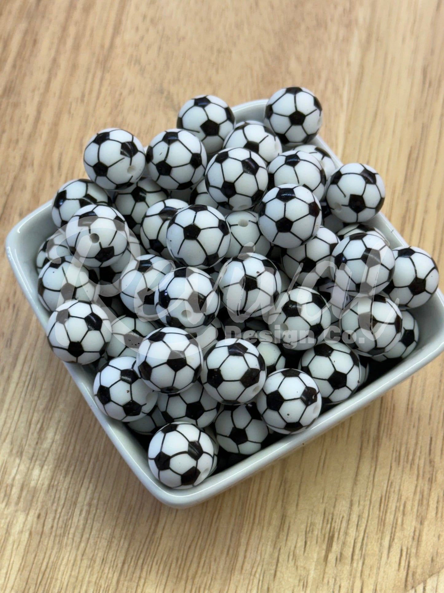 15mm Patterned Silicone Bead - Soccer Ball