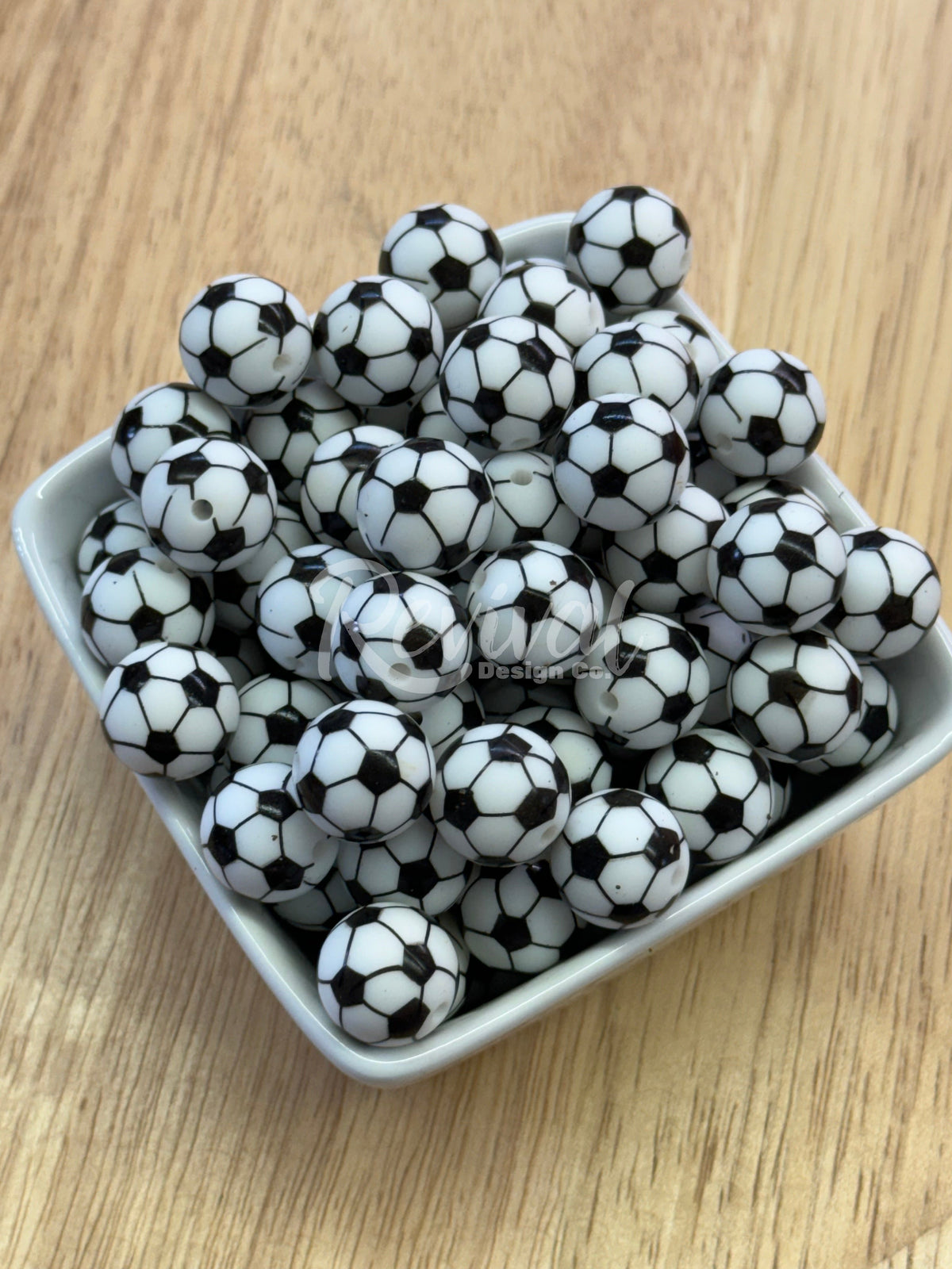 15mm Patterned Silicone Bead - Soccer Ball
