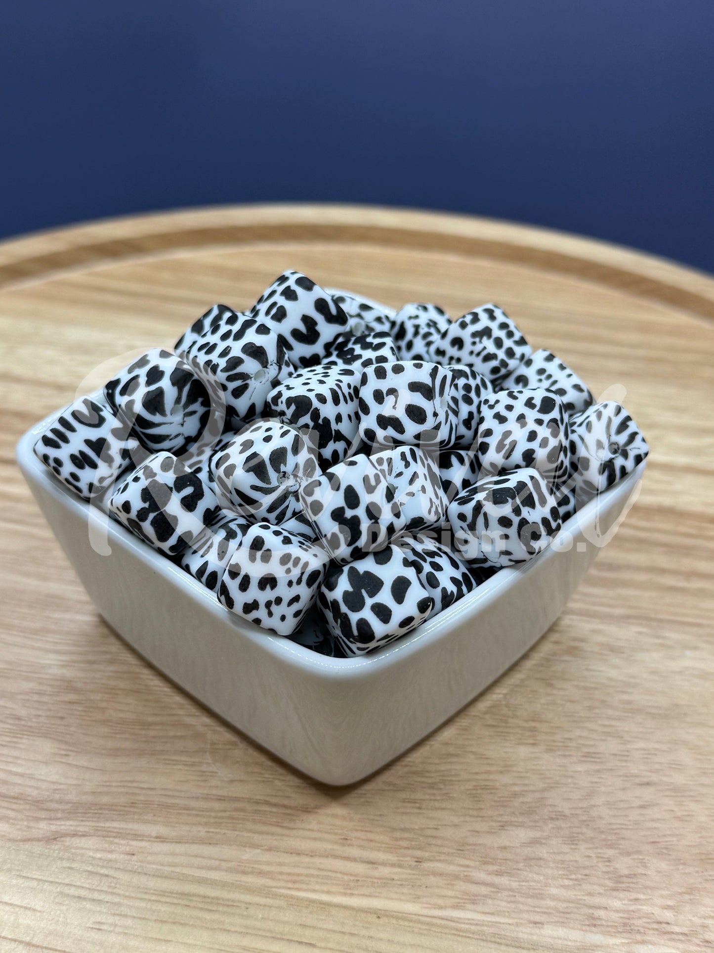 Cow Print - 14mm Silicone Cube Bead