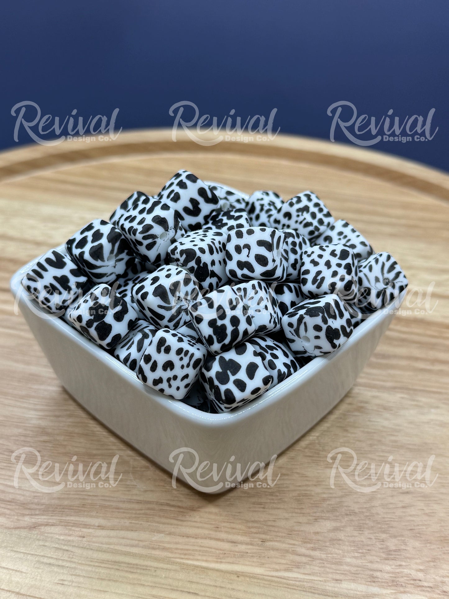 Cow Print - 14mm Silicone Cube Bead