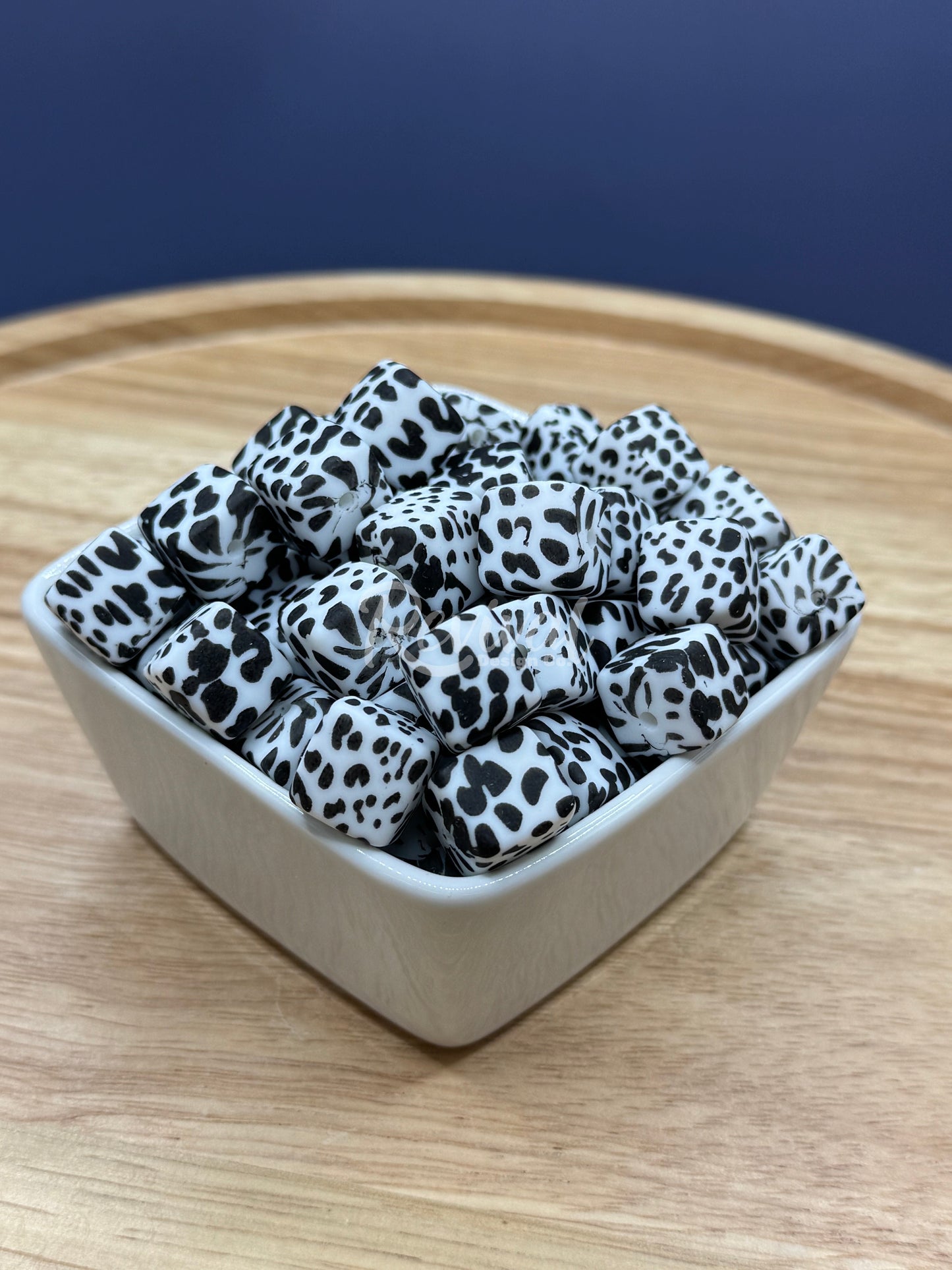 Cow Print - 14mm Silicone Cube Bead