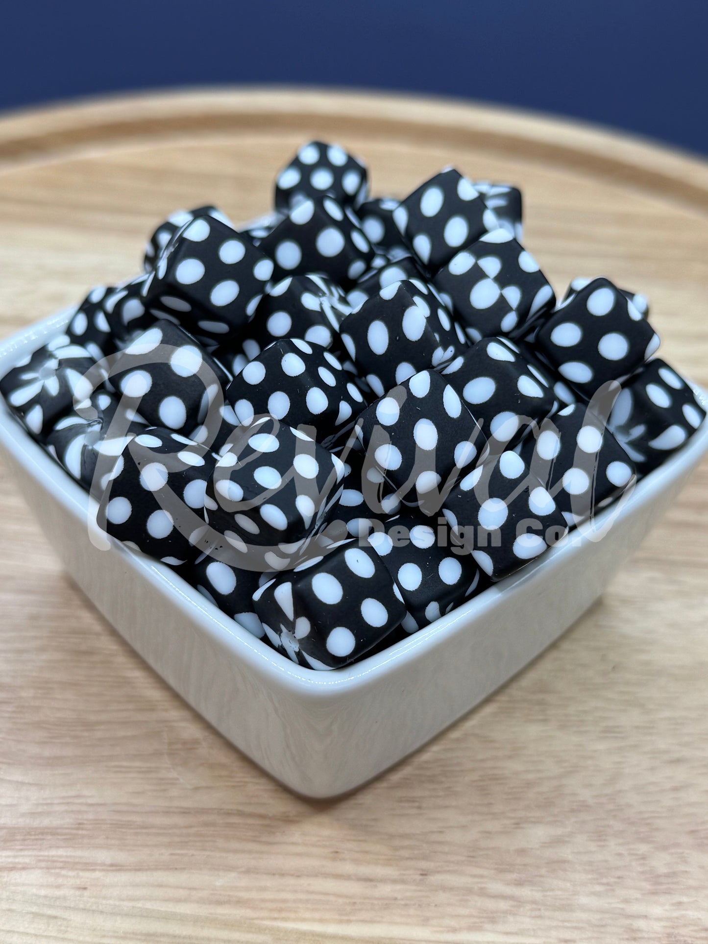 B&W Polka Dot - 14mm Silicone Cube Bead