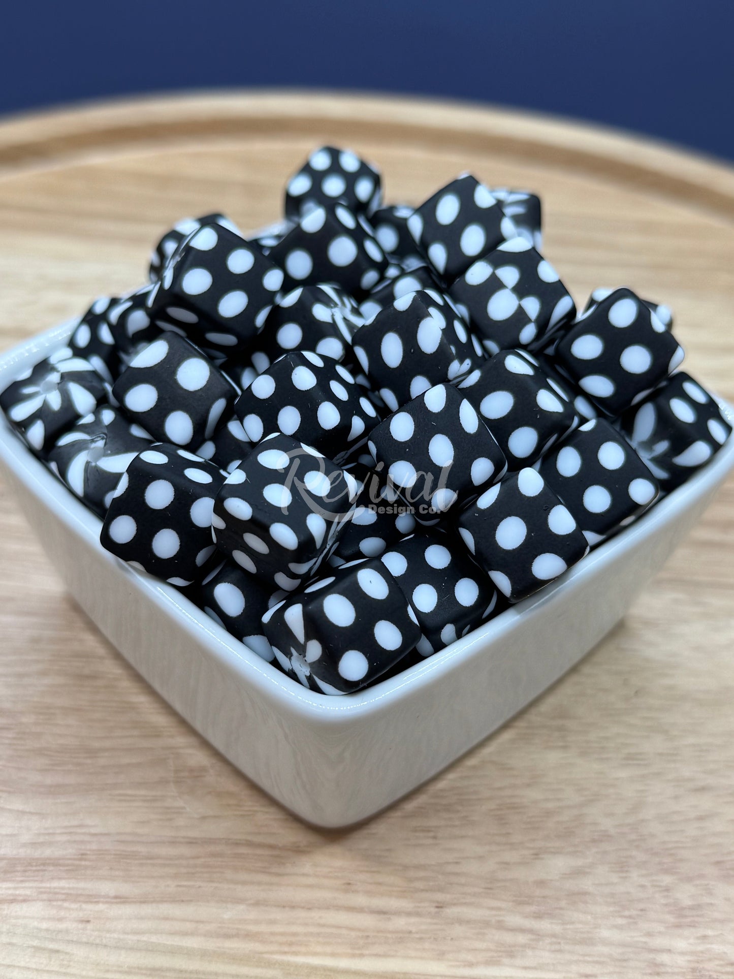 B&W Polka Dot - 14mm Silicone Cube Bead