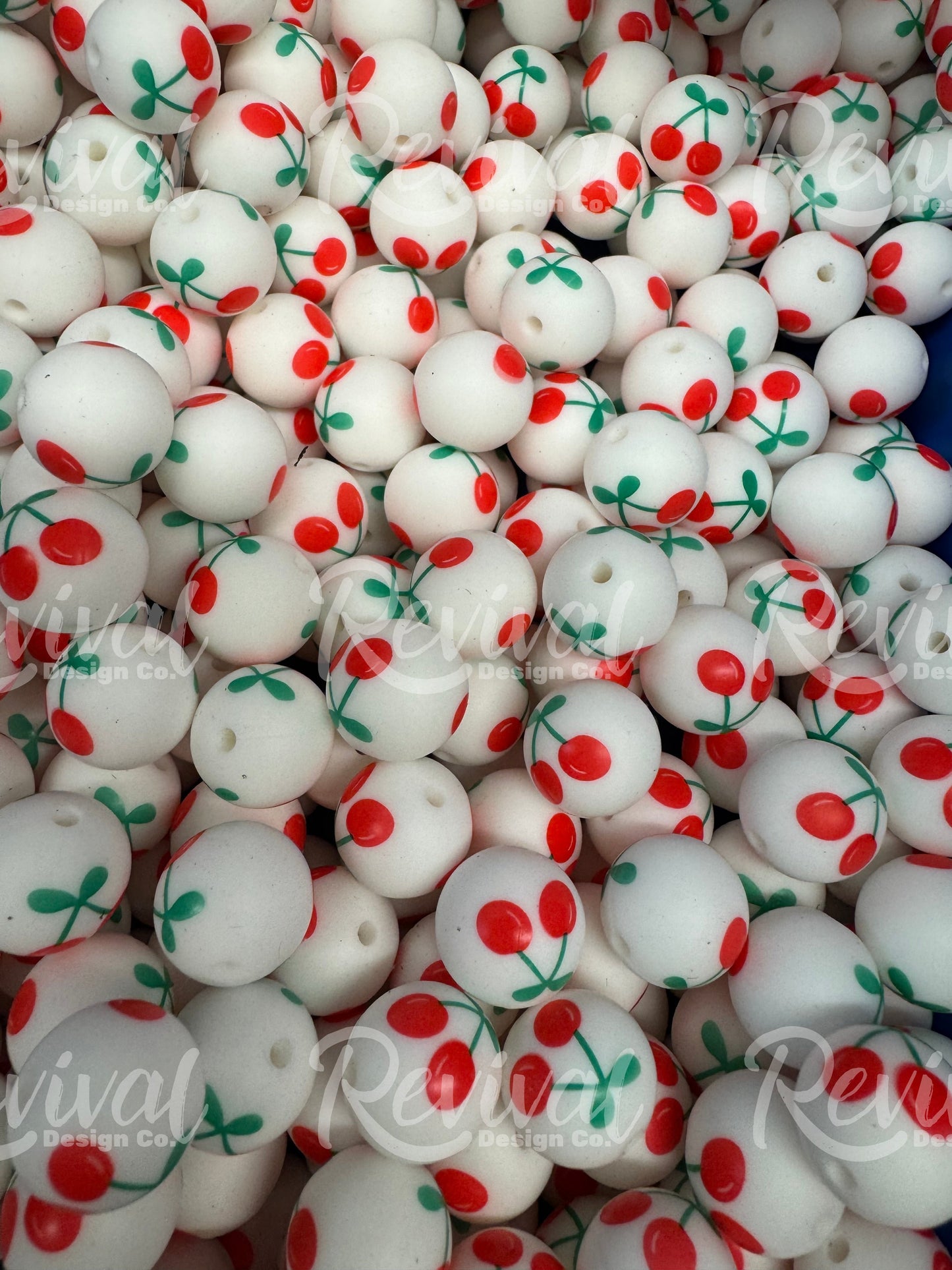15mm Patterned Silicone Bead - Sweet Cherry