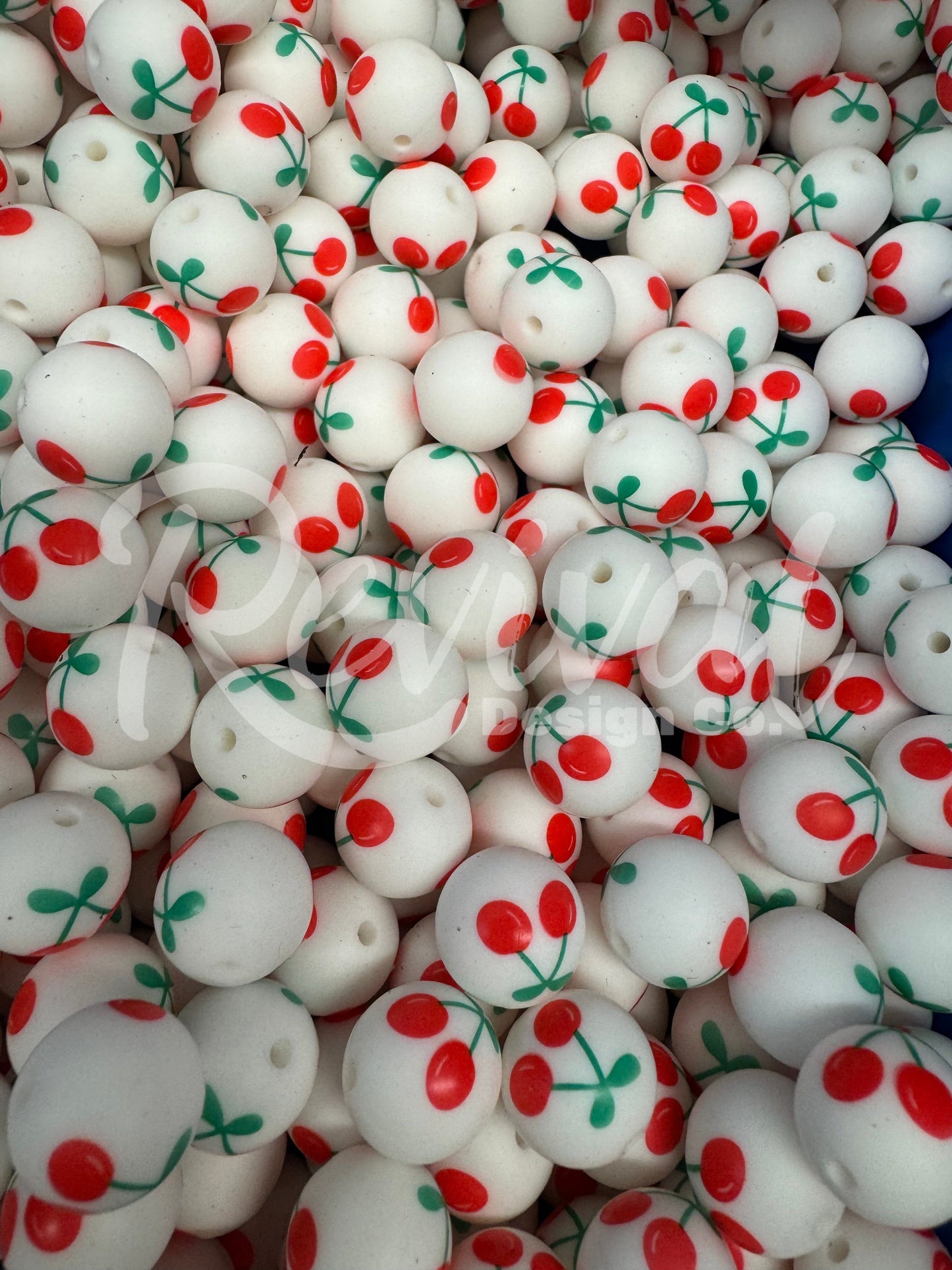 15mm Patterned Silicone Bead - Sweet Cherry