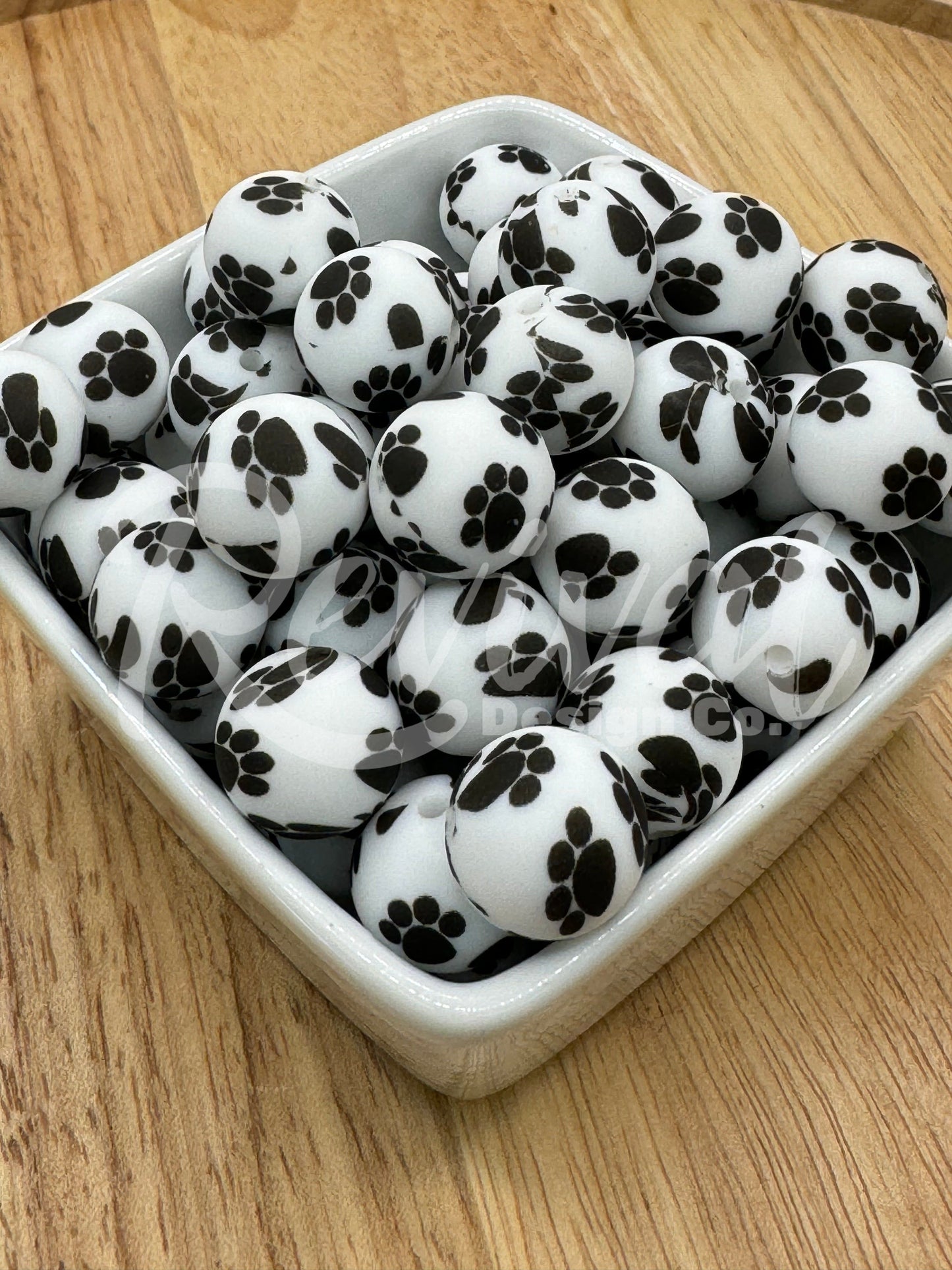 15mm Patterned Silicone Bead - Paw Print