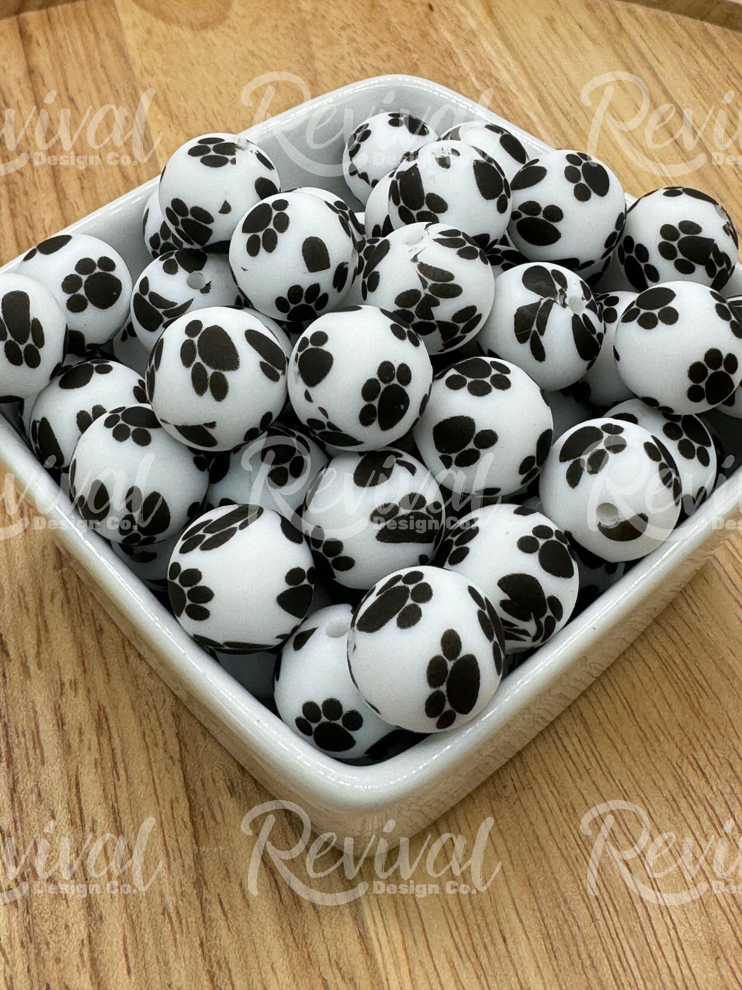 15mm Patterned Silicone Bead - Paw Print