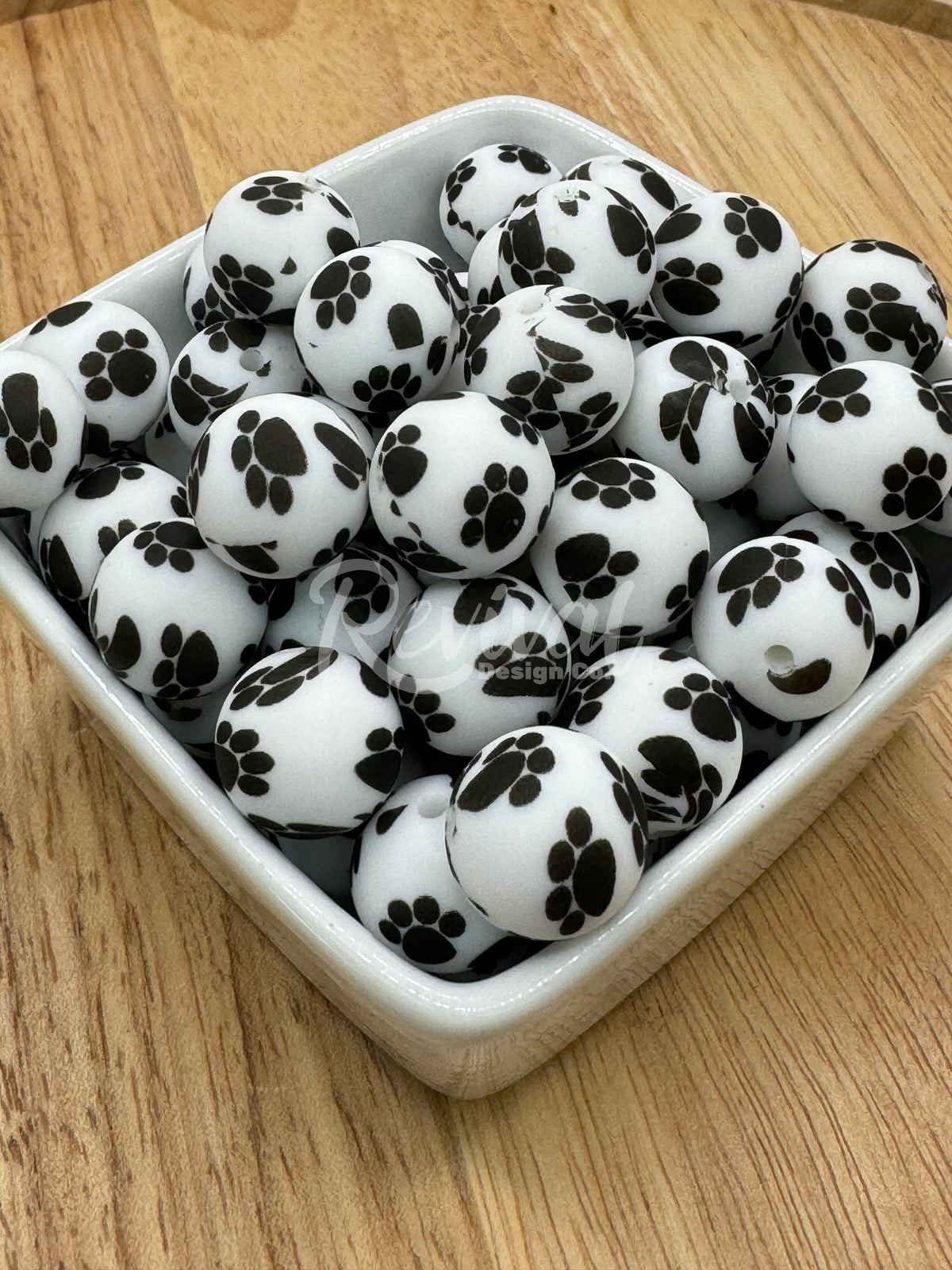 15mm Patterned Silicone Bead - Paw Print