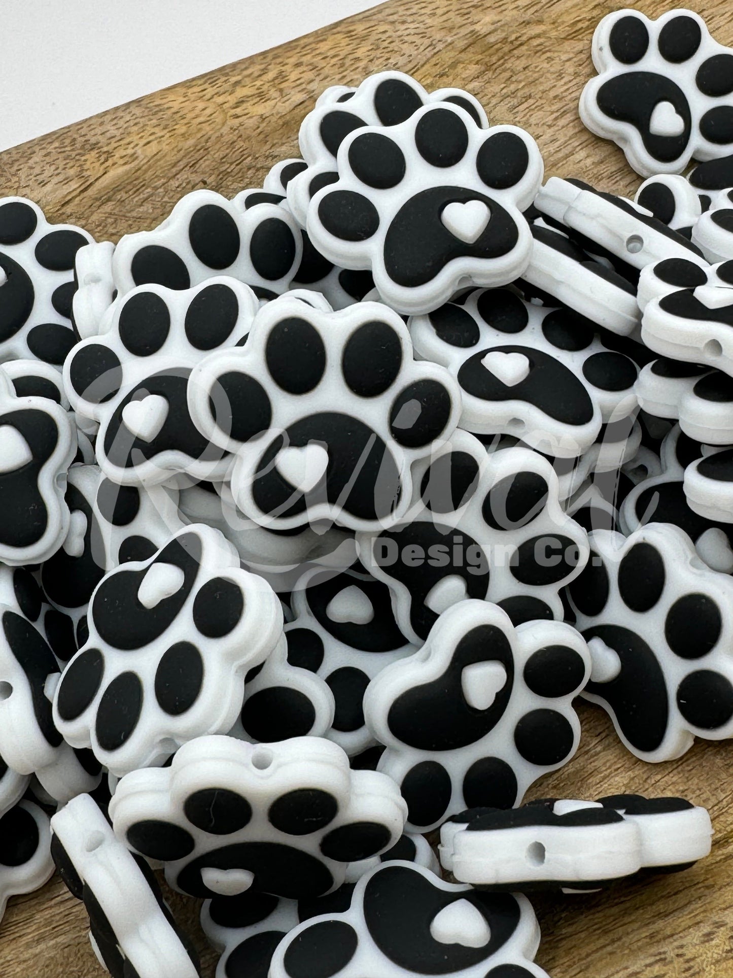Black & White Paw Print - Silicone Focal Bead