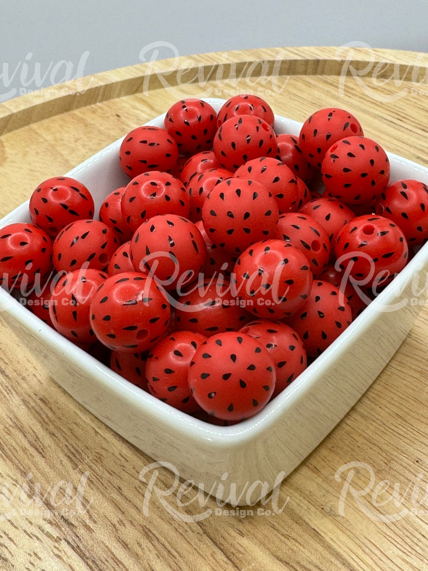 15mm Patterned Silicone Bead - Watermelon Seed